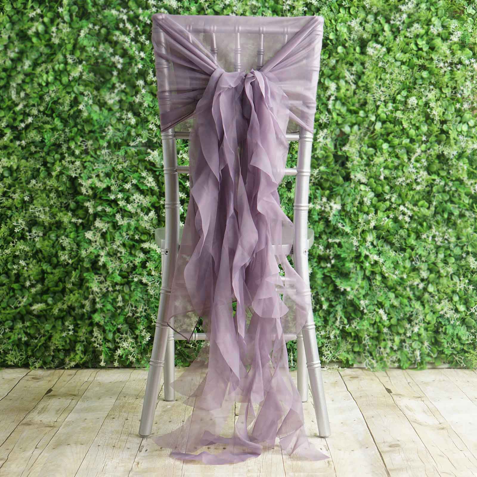 1 Set Chiffon Hoods Chair Sashes with Willow Ruffles Design Violet Amethyst - Stylish Chair Bow Decor - Image 3