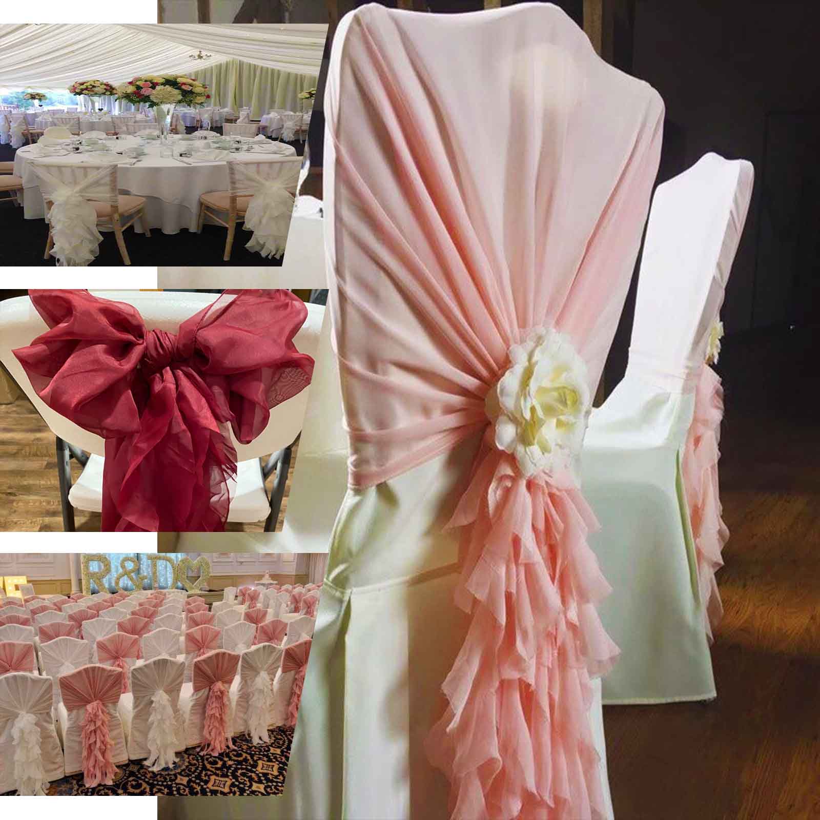 1 Set Chiffon Hoods Chair Sashes with Willow Ruffles Design Violet Amethyst - Stylish Chair Bow Decor - Image 5