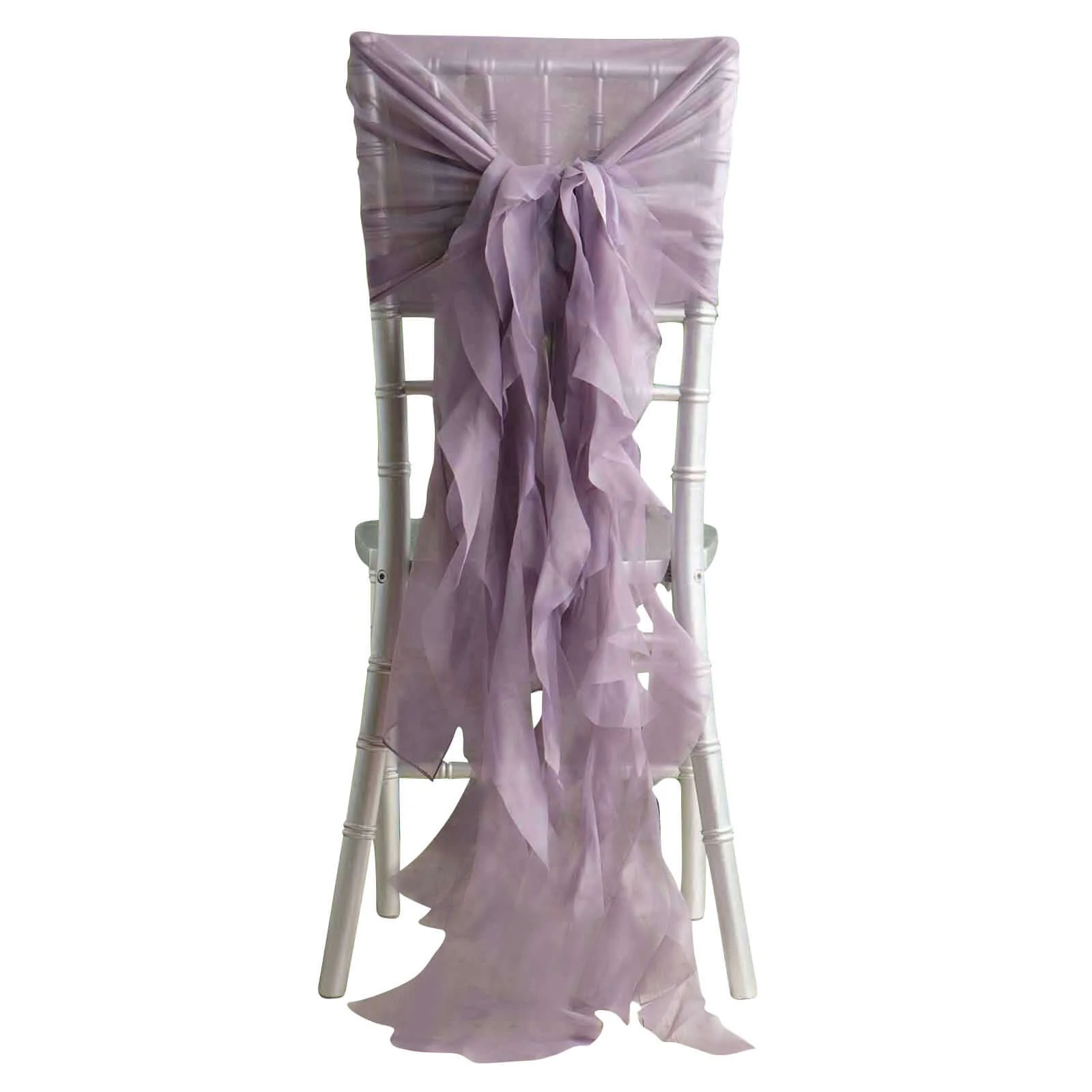 1 Set Chiffon Hoods Chair Sashes with Willow Ruffles Design Violet Amethyst - Stylish Chair Bow Decor - Image 6