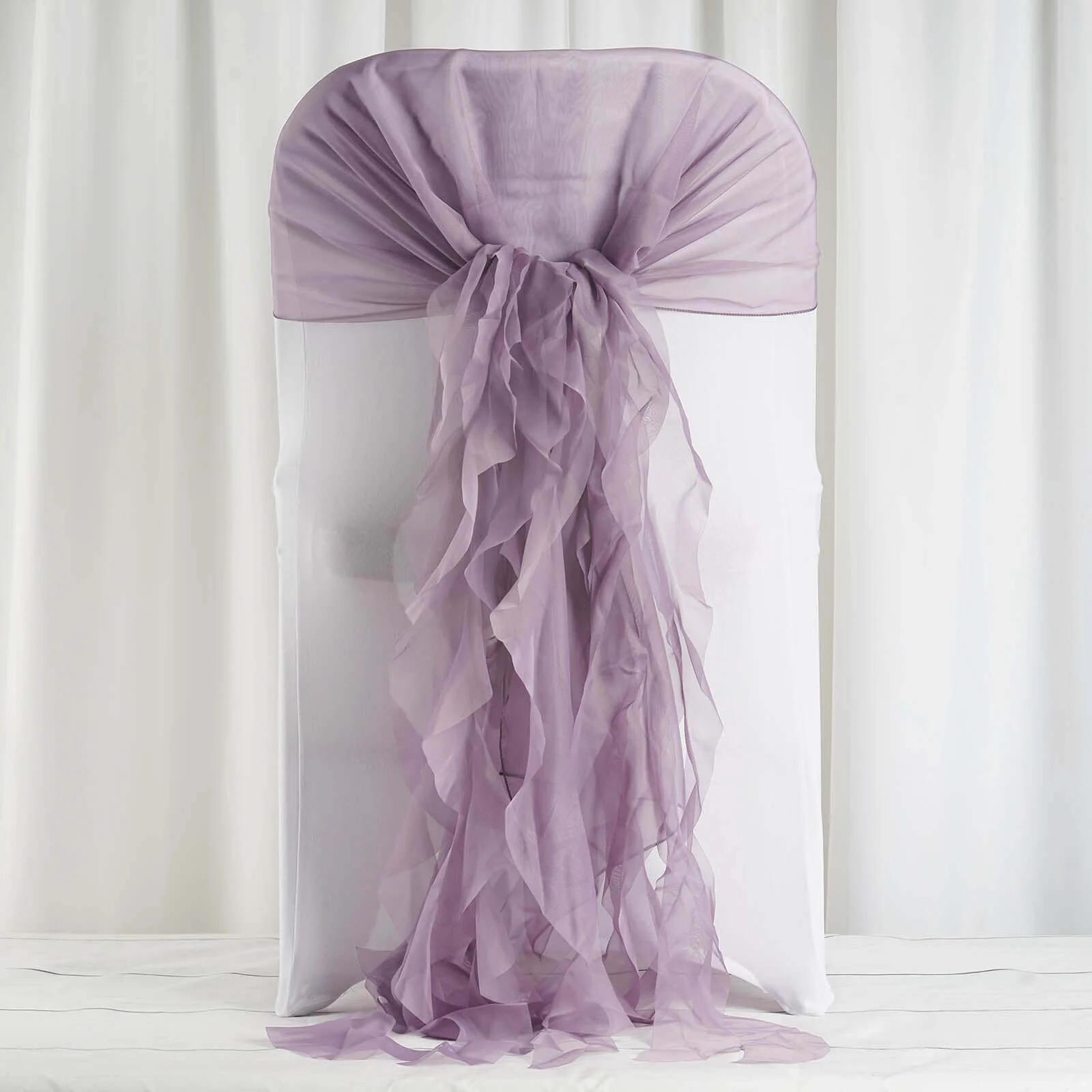 1 Set Chiffon Hoods Chair Sashes with Willow Ruffles Design Violet Amethyst - Stylish Chair Bow Decor - Image 7