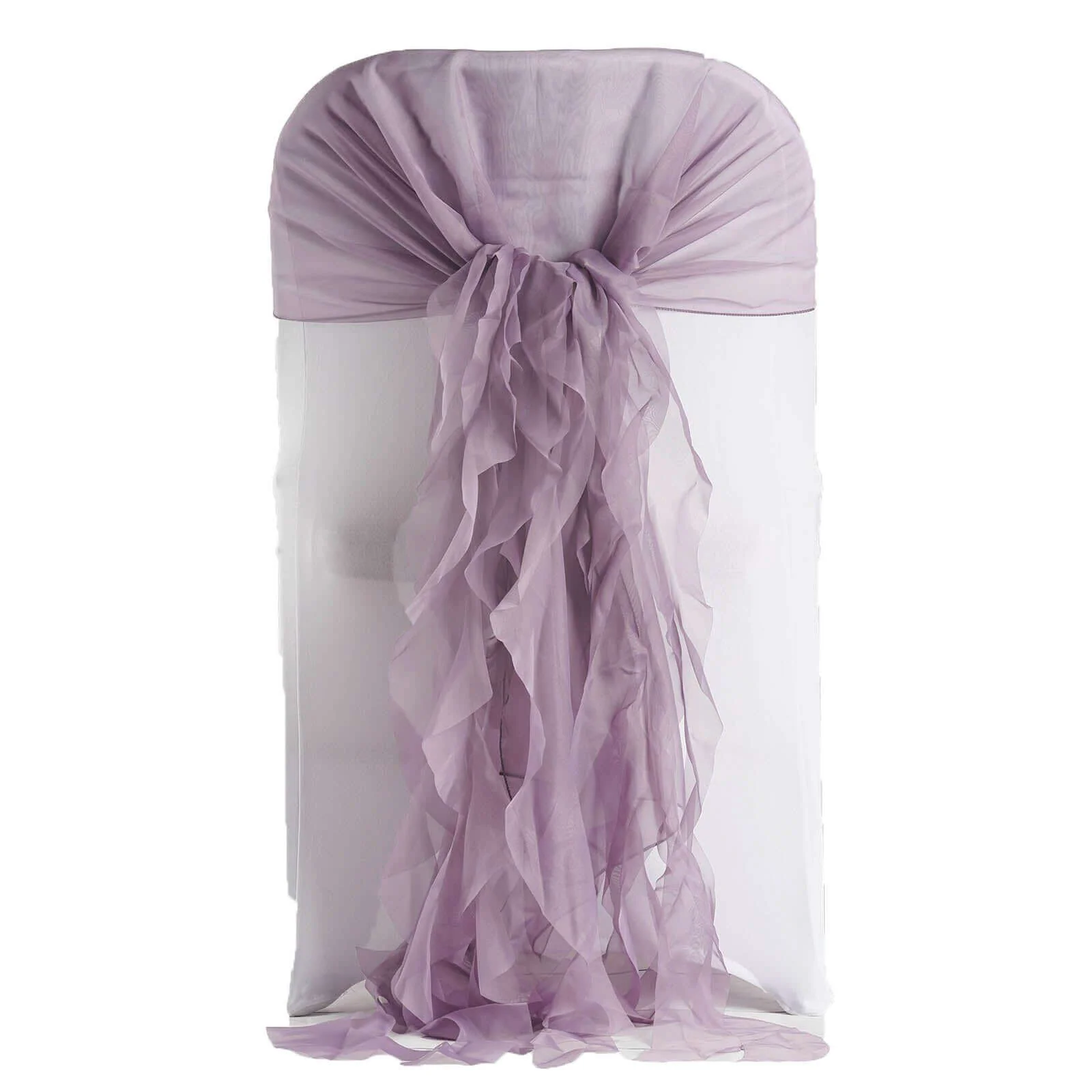 1 Set Chiffon Hoods Chair Sashes with Willow Ruffles Design Violet Amethyst - Stylish Chair Bow Decor - Image 8