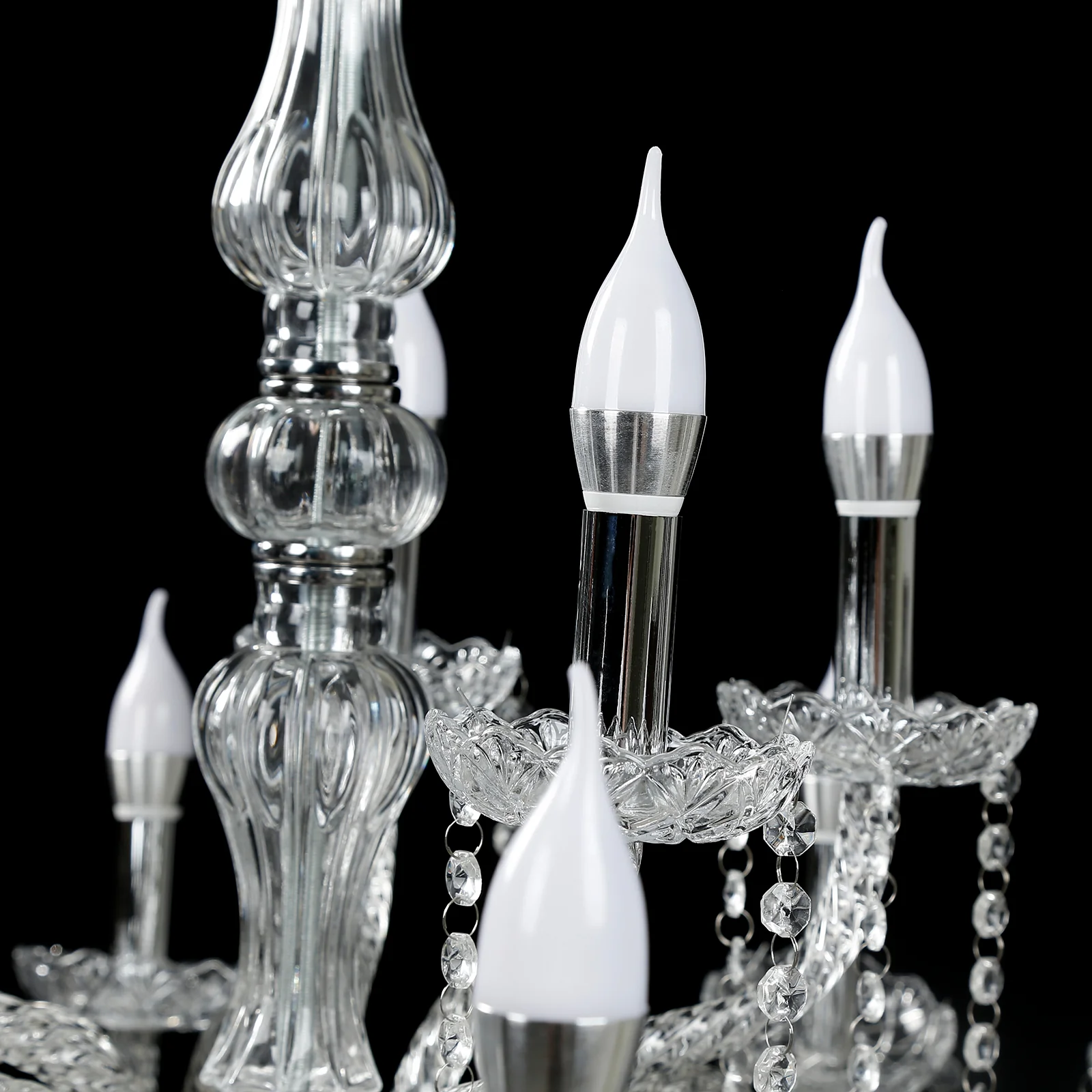 2-Tier Crystal Chandelier with 10 LED Candle Bulbs – Silver Acrylic Ceiling Light Fixture with Decorative Upper Crystals for Dining Room or Foyer – 2.5ft - Image 6