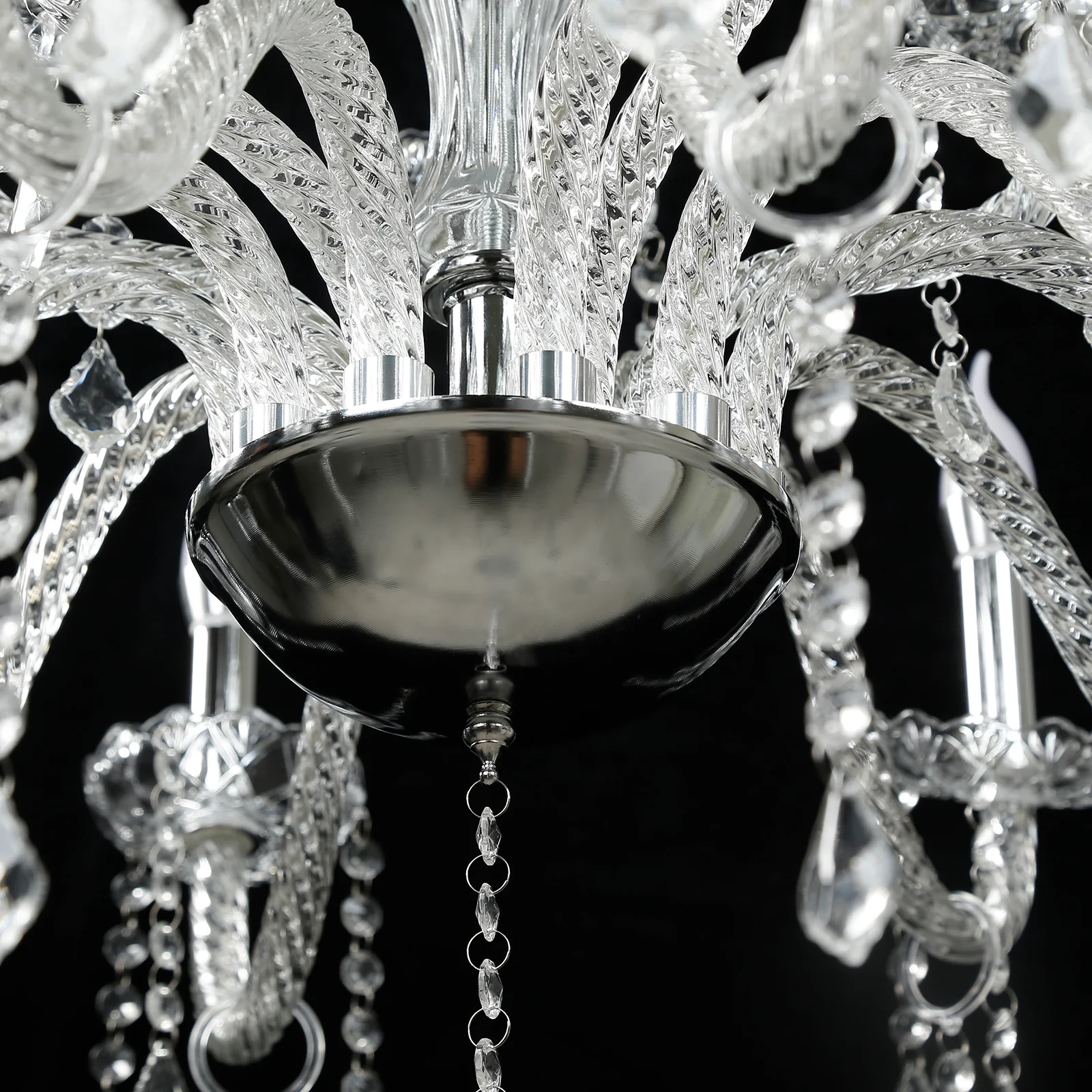 2-Tier Crystal Chandelier with 10 LED Candle Bulbs – Silver Acrylic Ceiling Light Fixture with Decorative Upper Crystals for Dining Room or Foyer – 2.5ft - Image 7