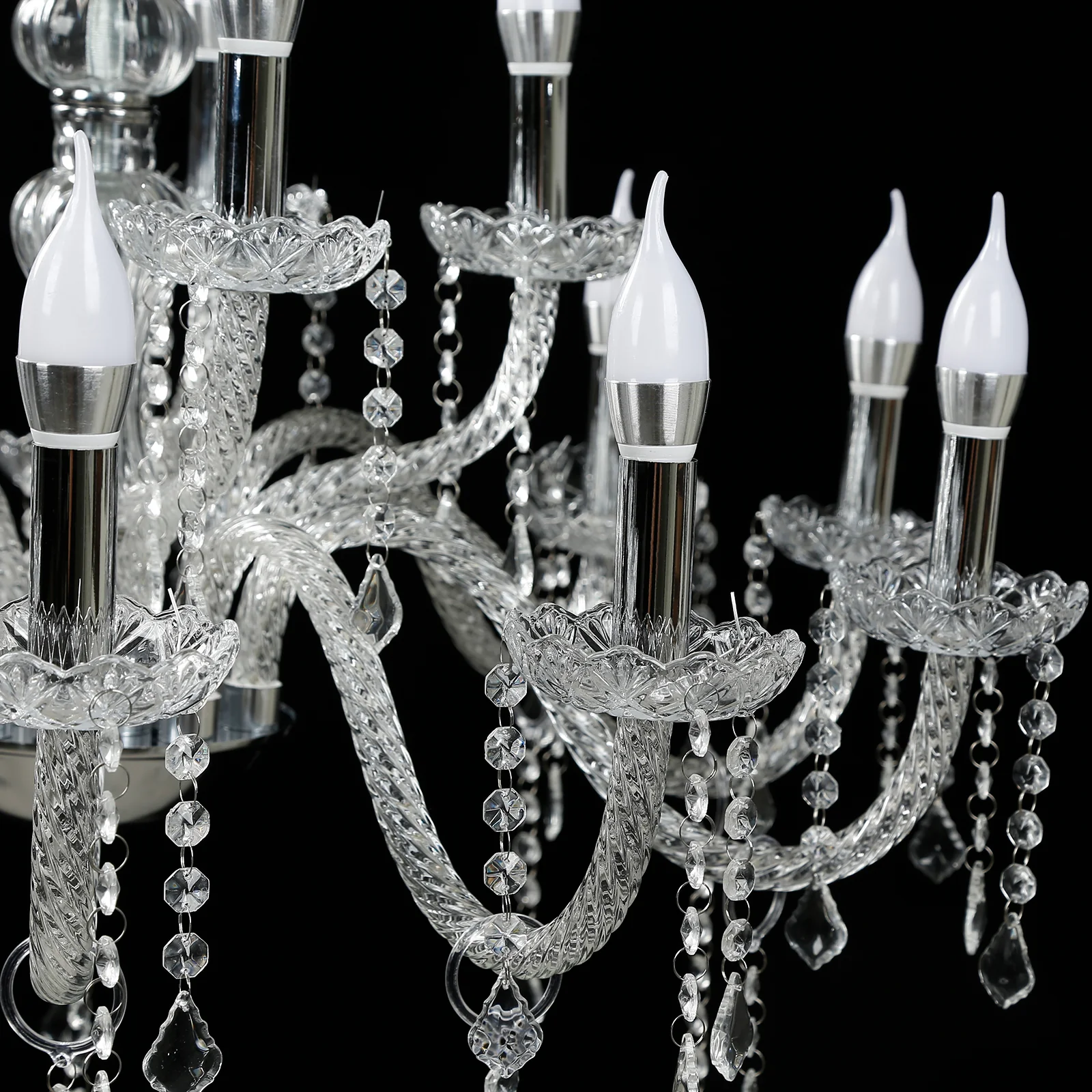 2-Tier Crystal Chandelier with 10 LED Candle Bulbs – Silver Acrylic Ceiling Light Fixture with Decorative Upper Crystals for Dining Room or Foyer – 2.5ft - Image 8