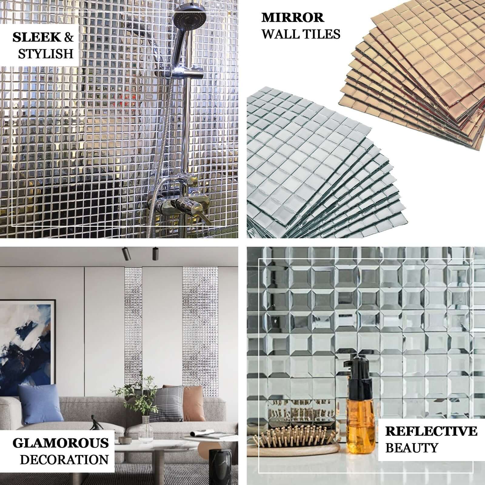 10 Pack 10 Sq ft Silver Peel and Stick Backsplash Mirror Wall Tiles - Image 4