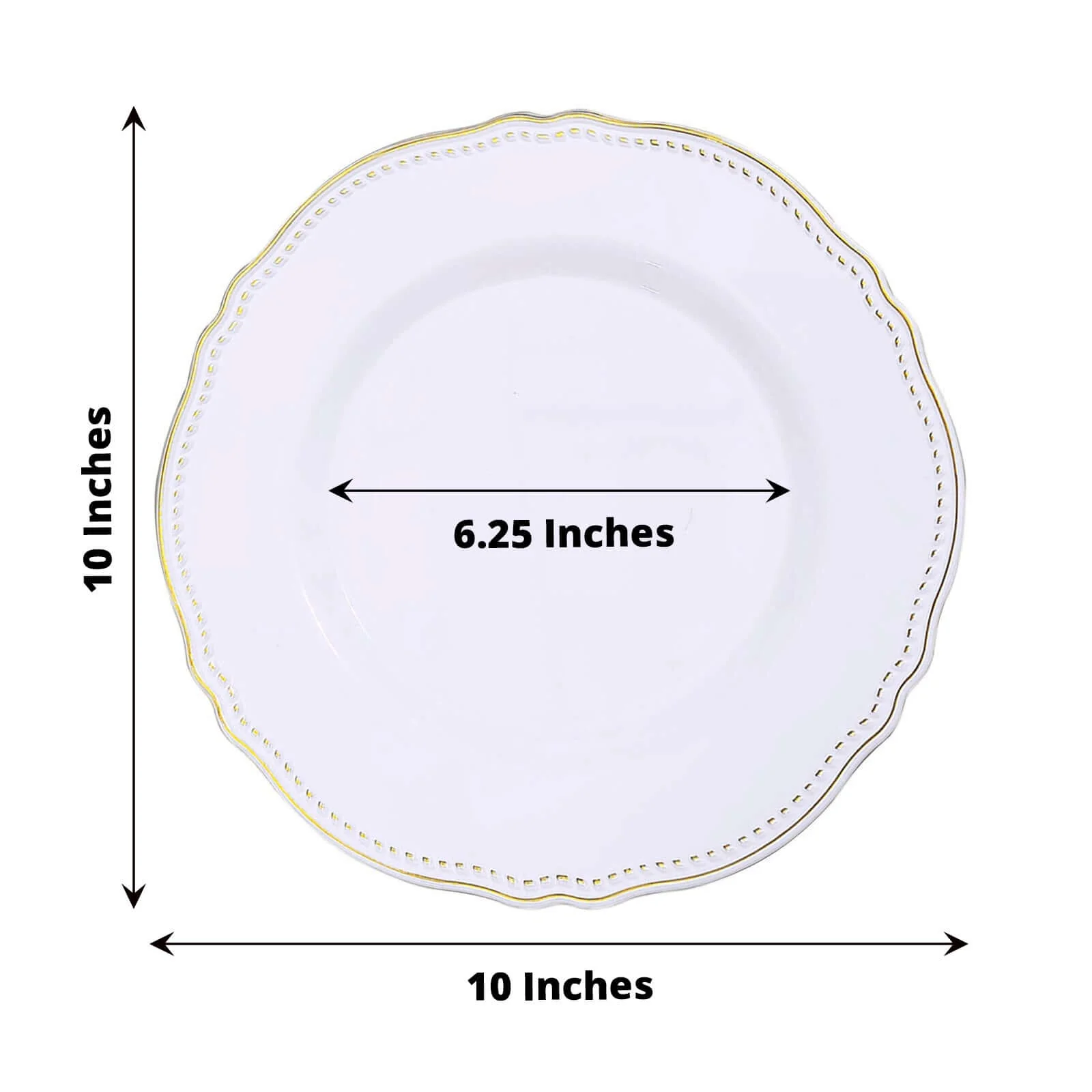 10-Pack Plastic 10" Dinner Plates in White with Gold Scalloped Rim - Disposable Large Party Plates for Upscale Events & Banquets - Image 3