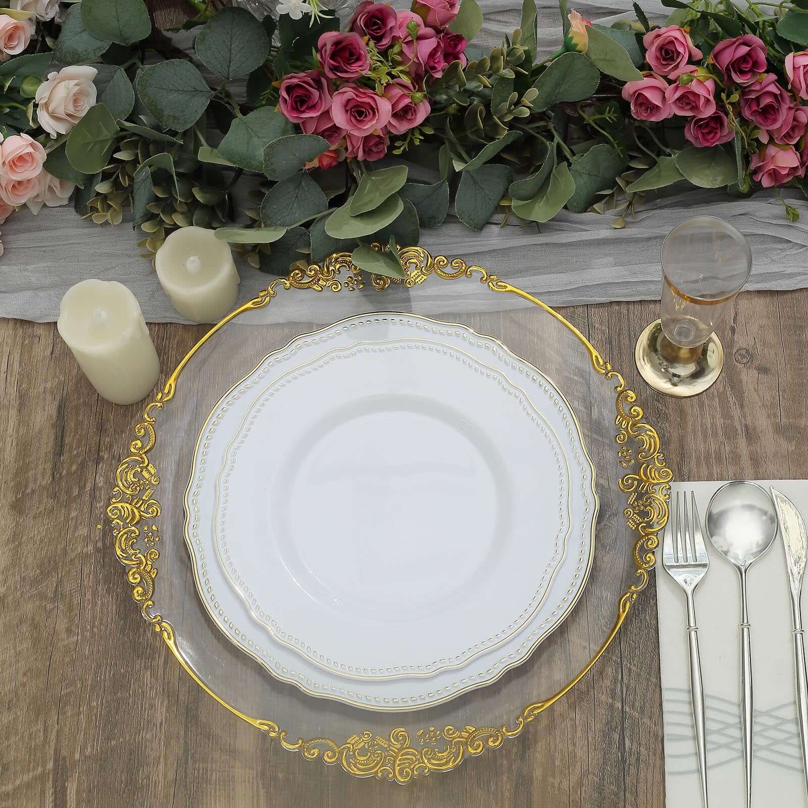 10-Pack Plastic 10" Dinner Plates in White with Gold Scalloped Rim - Disposable Large Party Plates for Upscale Events & Banquets - Image 5