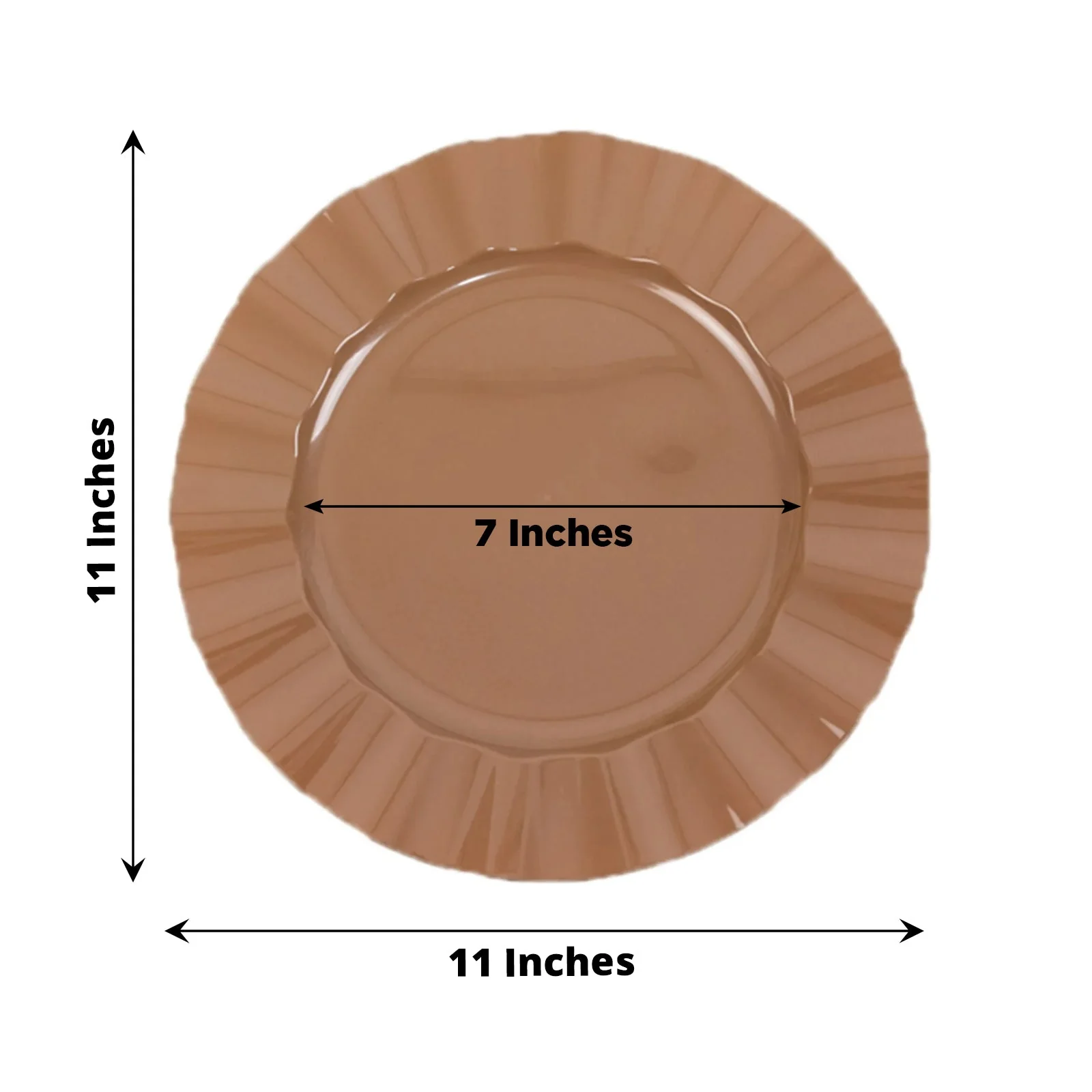 10-Pack Plastic 11" Round Dinner Plates in Coffee Brown Ruffled Rim with Gold Edging - Sturdy Disposable Dinnerware - Image 3