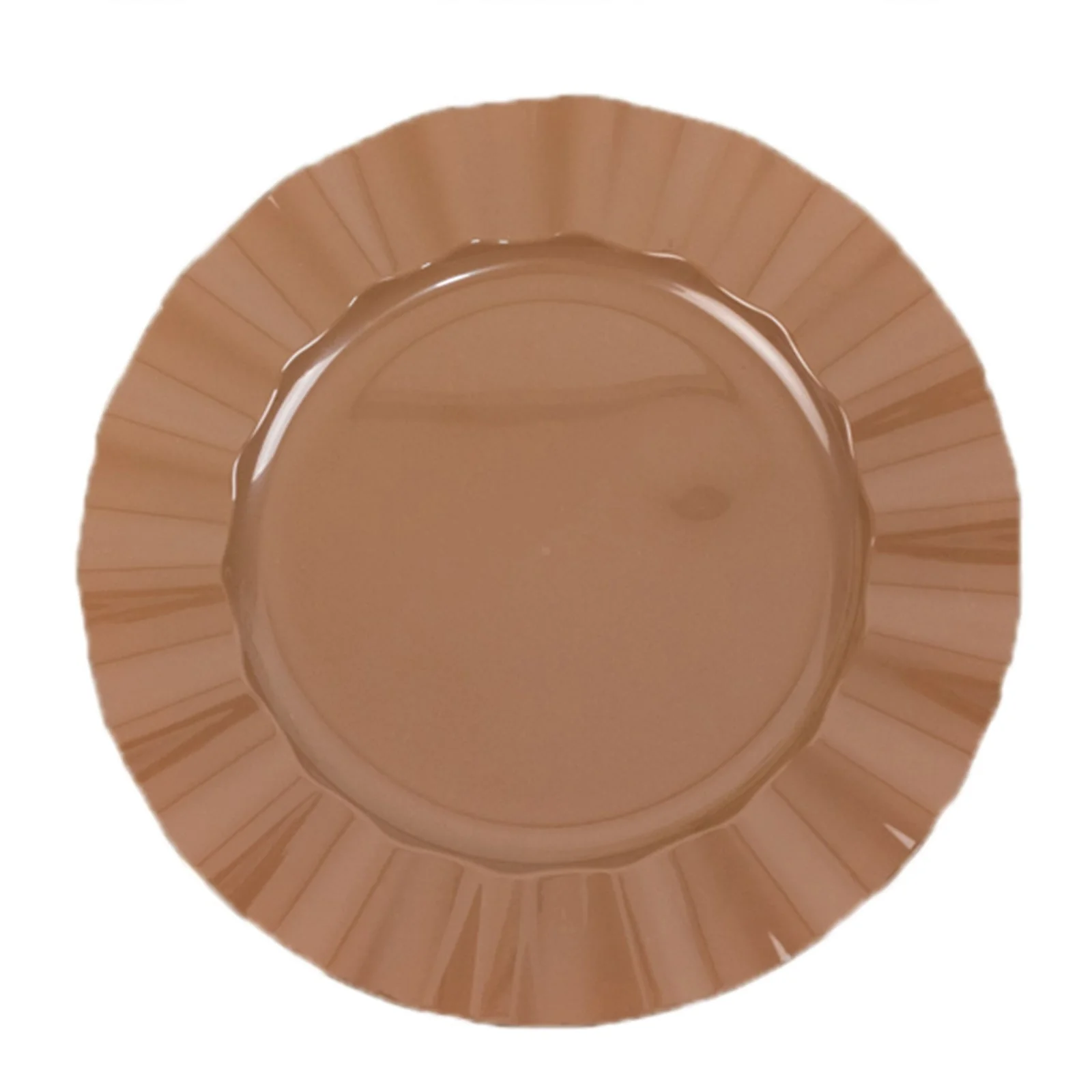 10-Pack Plastic 11" Round Dinner Plates in Coffee Brown Ruffled Rim with Gold Edging - Sturdy Disposable Dinnerware - Image 7