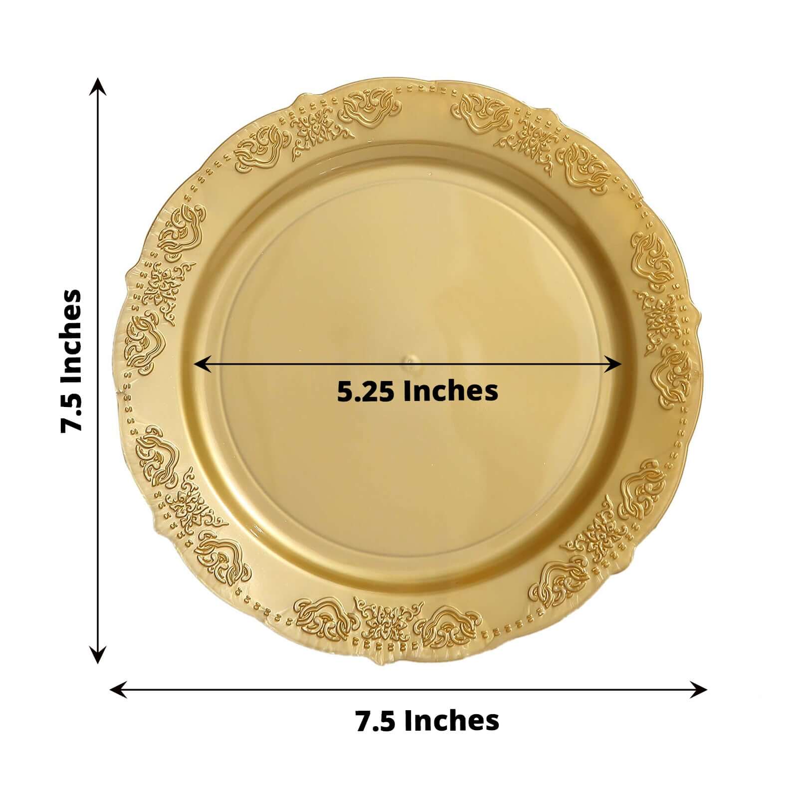 10-Pack Plastic 7.5" Round Appetizer Plates Gold Embossed Scalloped Edge - Chic Disposable Salad Plates for Special Occasions & Banquets - Image 3