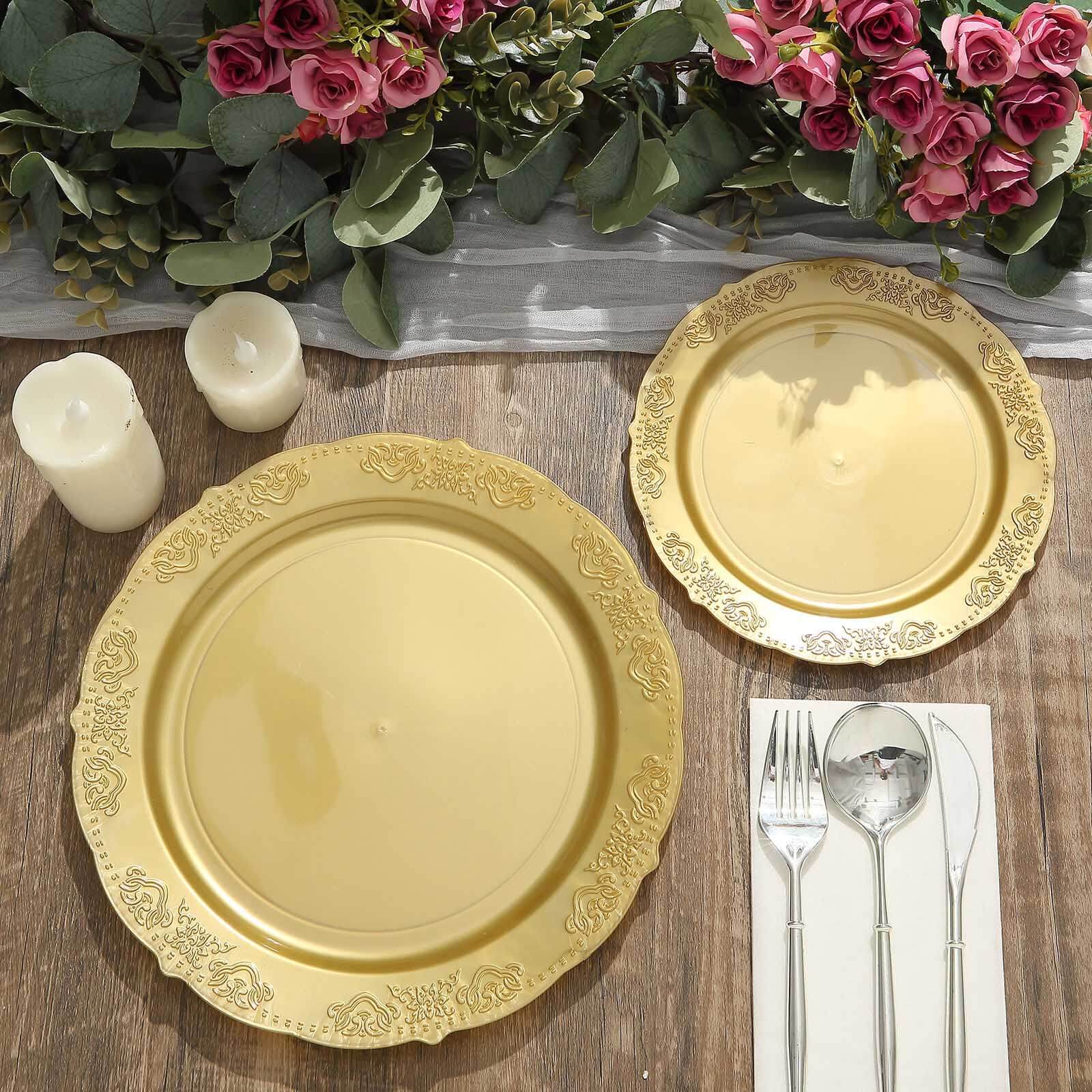 10-Pack Plastic 7.5" Round Appetizer Plates Gold Embossed Scalloped Edge - Chic Disposable Salad Plates for Special Occasions & Banquets - Image 8