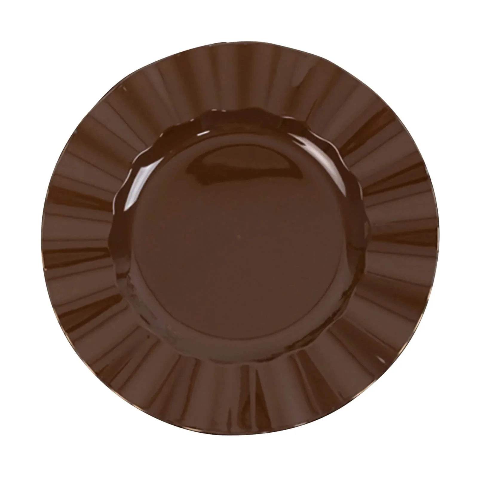 10-Pack Plastic 9" Round Dinner Plates in Cinnamon Brown Ruffled Rim with Gold Edging - Sturdy Disposable Dinnerware - Image 2
