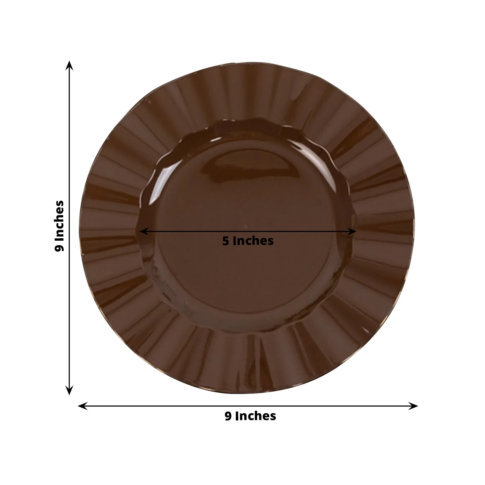 10-Pack Plastic 9" Round Dinner Plates in Cinnamon Brown Ruffled Rim with Gold Edging - Sturdy Disposable Dinnerware - Image 6
