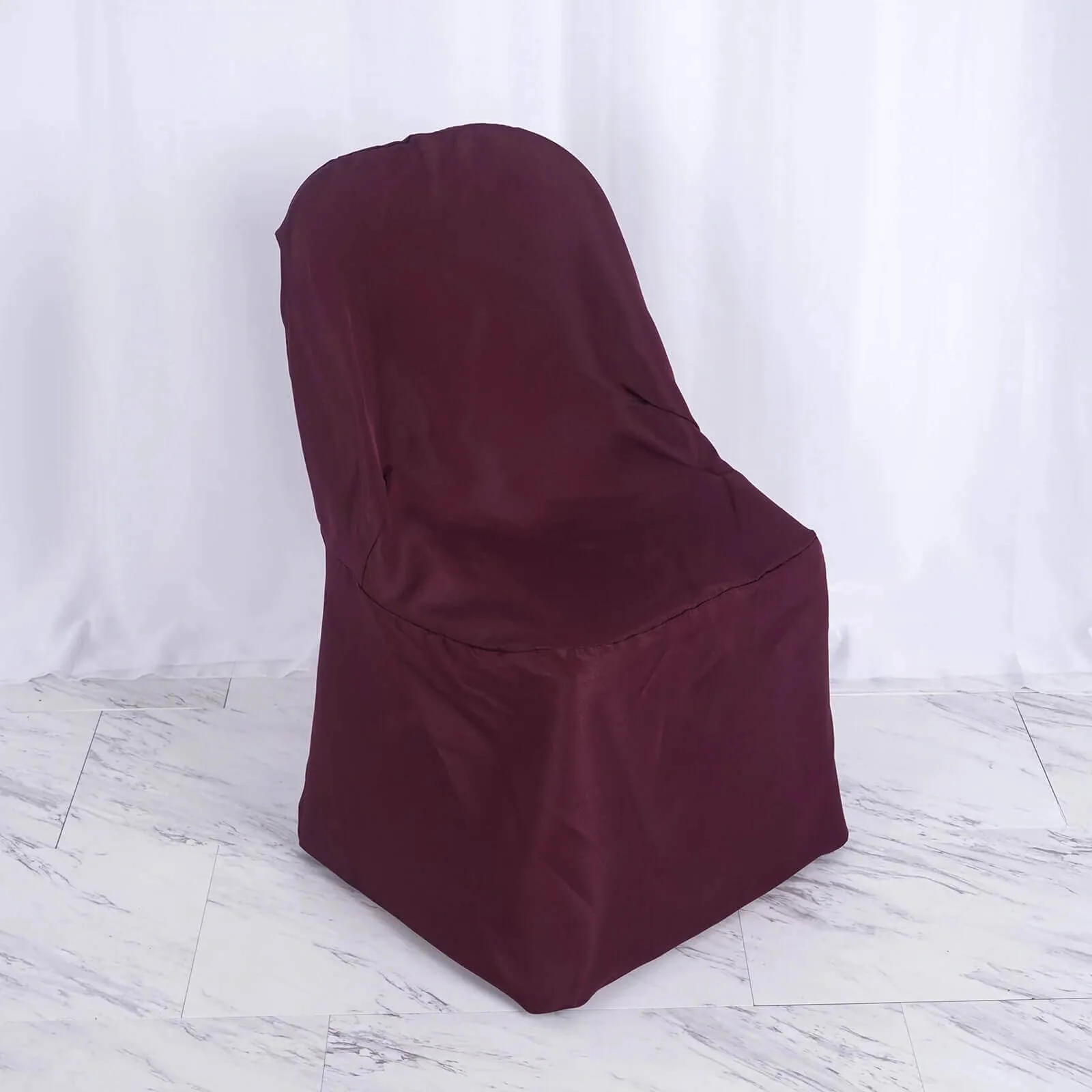 10 Pack Polyester Chair Covers for Folding Chairs Burgundy - Wrinkle-Free Stain-Resistant Slip-On Slipcovers - Image 2