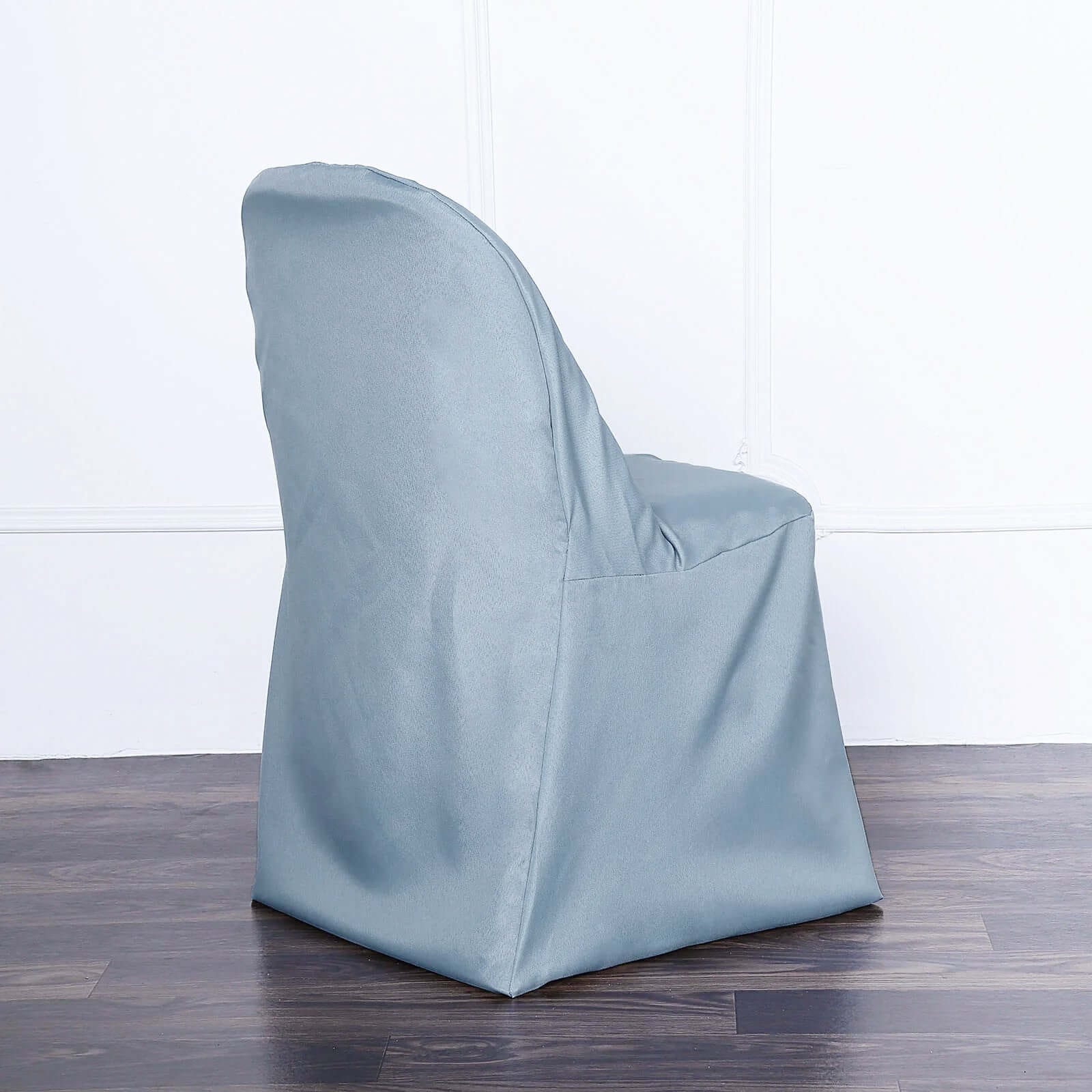 10 Pack Polyester Chair Covers for Folding Chairs Dusty Blue - Wrinkle-Free Stain-Resistant Slip-On Slipcovers - Image 2