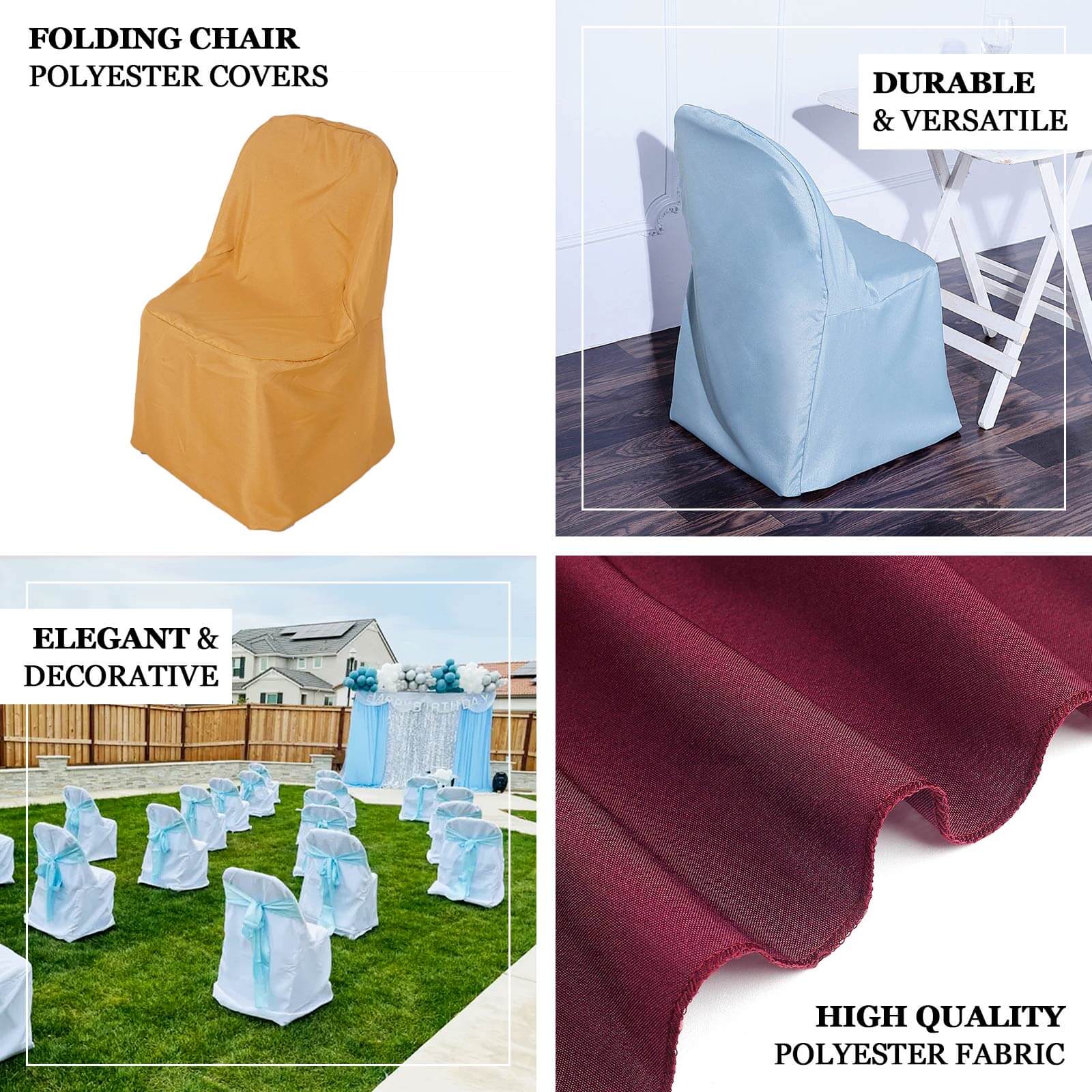 10 Pack Polyester Chair Covers for Folding Chairs Burgundy - Wrinkle-Free Stain-Resistant Slip-On Slipcovers - Image 4