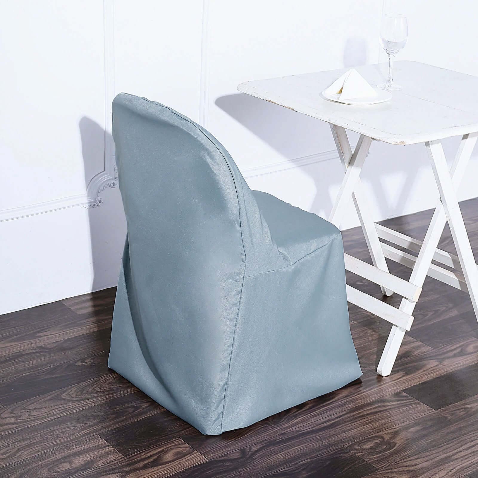 10 Pack Polyester Chair Covers for Folding Chairs Dusty Blue - Wrinkle-Free Stain-Resistant Slip-On Slipcovers - Image 6