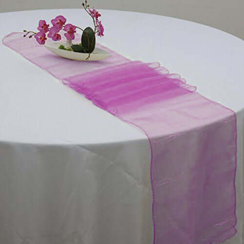 10 Pack Sheer Organza 14"x108" Table Runners Fuchsia - Soft and Lightweight Table Accent - Image 6