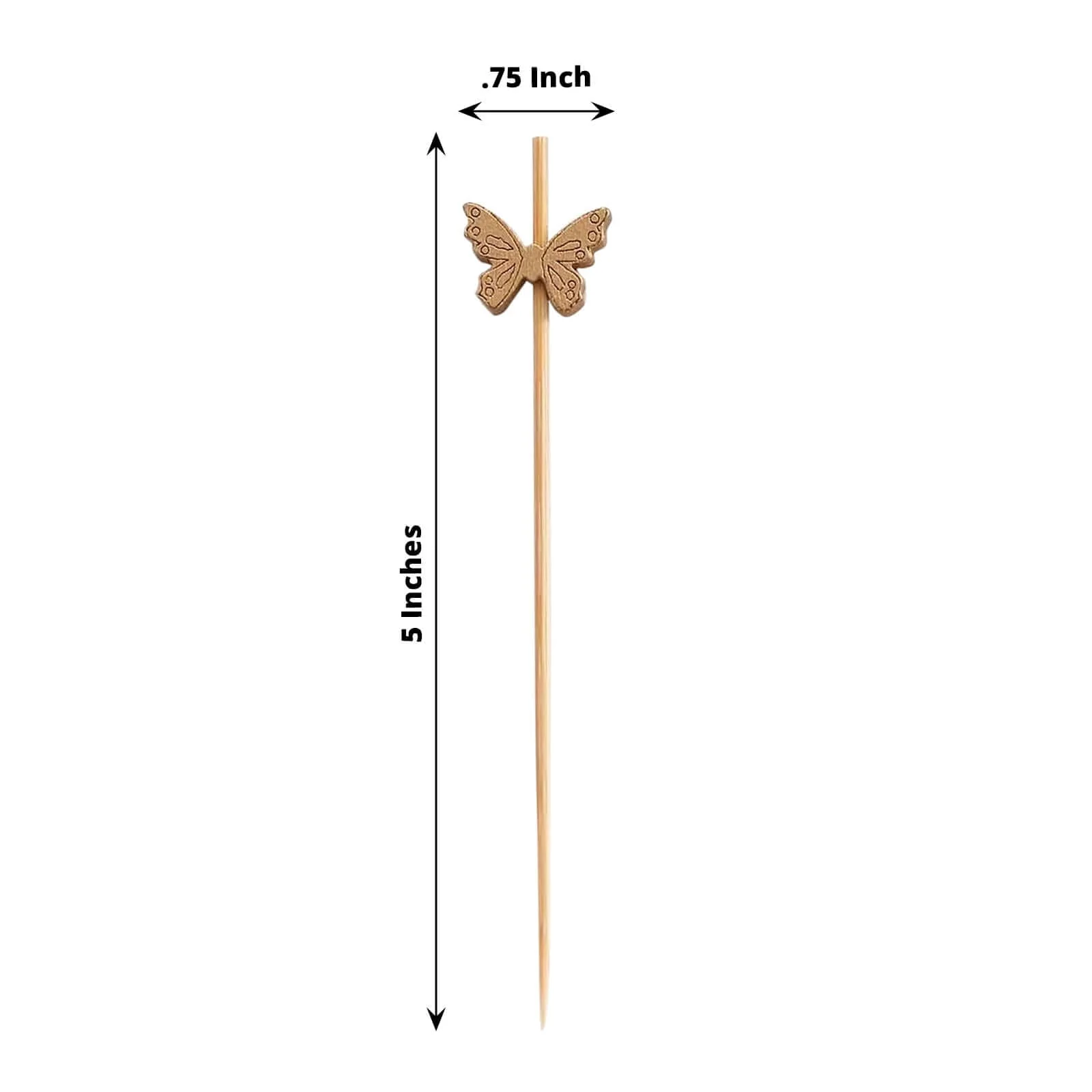 100-Pack Bamboo Cocktail Sticks Butterfly Design Eco Friendly Natural - Biodegradable Party Picks 5" - Image 3
