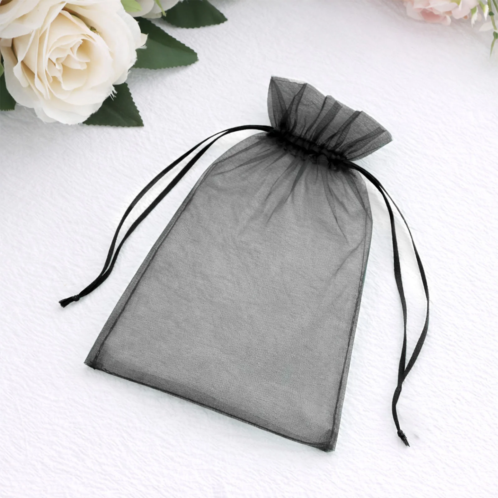 100 Pack Black Organza Gift Bags with Drawstring, 5" x 7" – Wedding Party Favor Bags