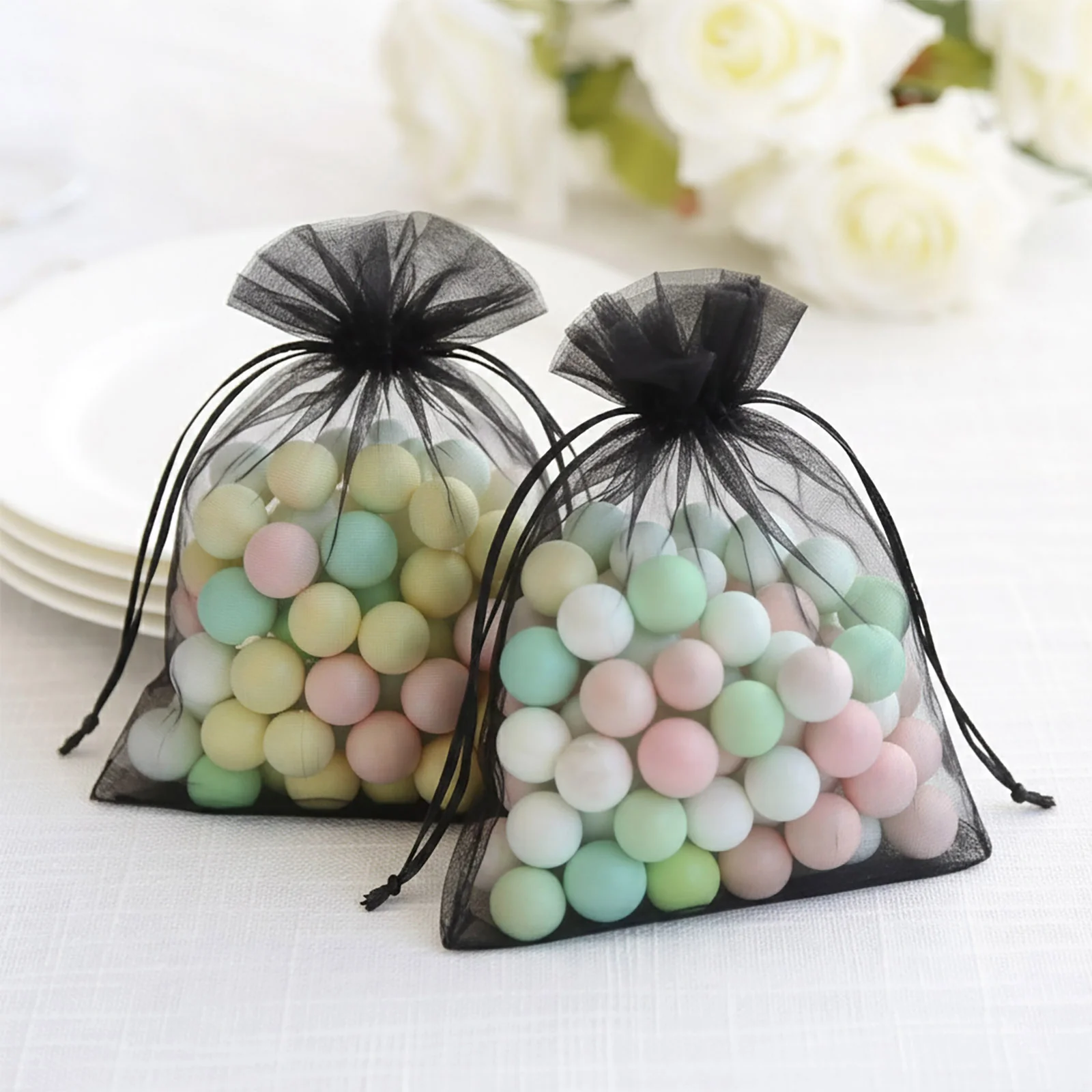 100 Pack Black Organza Gift Bags with Drawstring, 5" x 7" – Wedding Party Favor Bags - Image 10