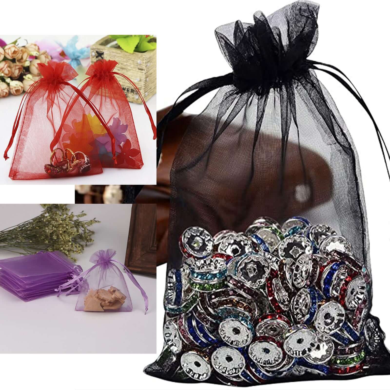 100 Pack Black Organza Gift Bags with Drawstring, 5" x 7" – Wedding Party Favor Bags - Image 5
