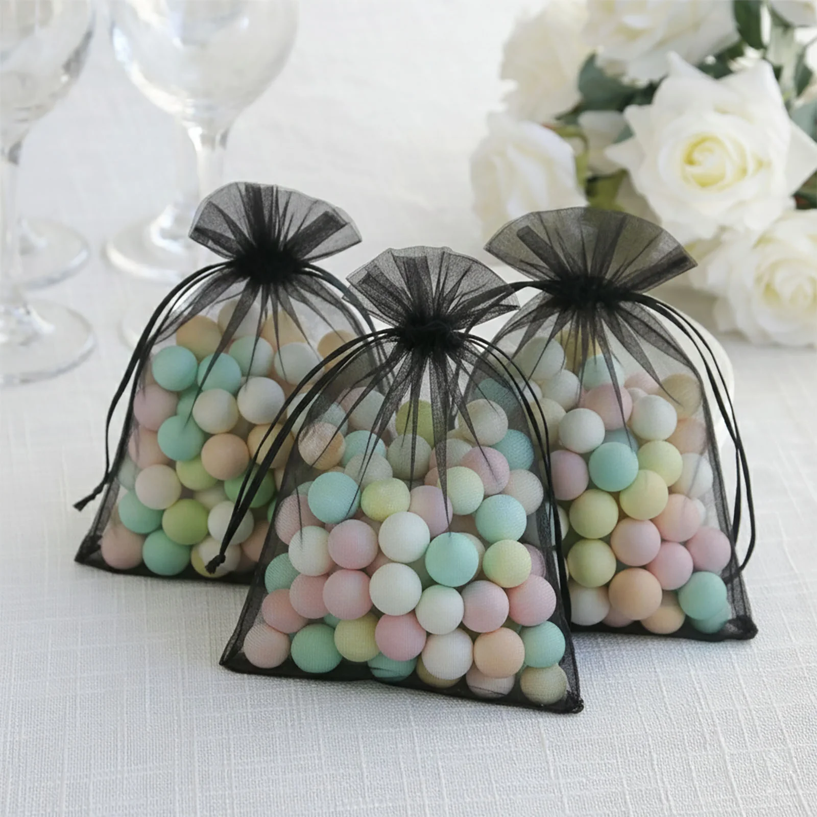 100 Pack Black Organza Gift Bags with Drawstring, 5" x 7" – Wedding Party Favor Bags - Image 7