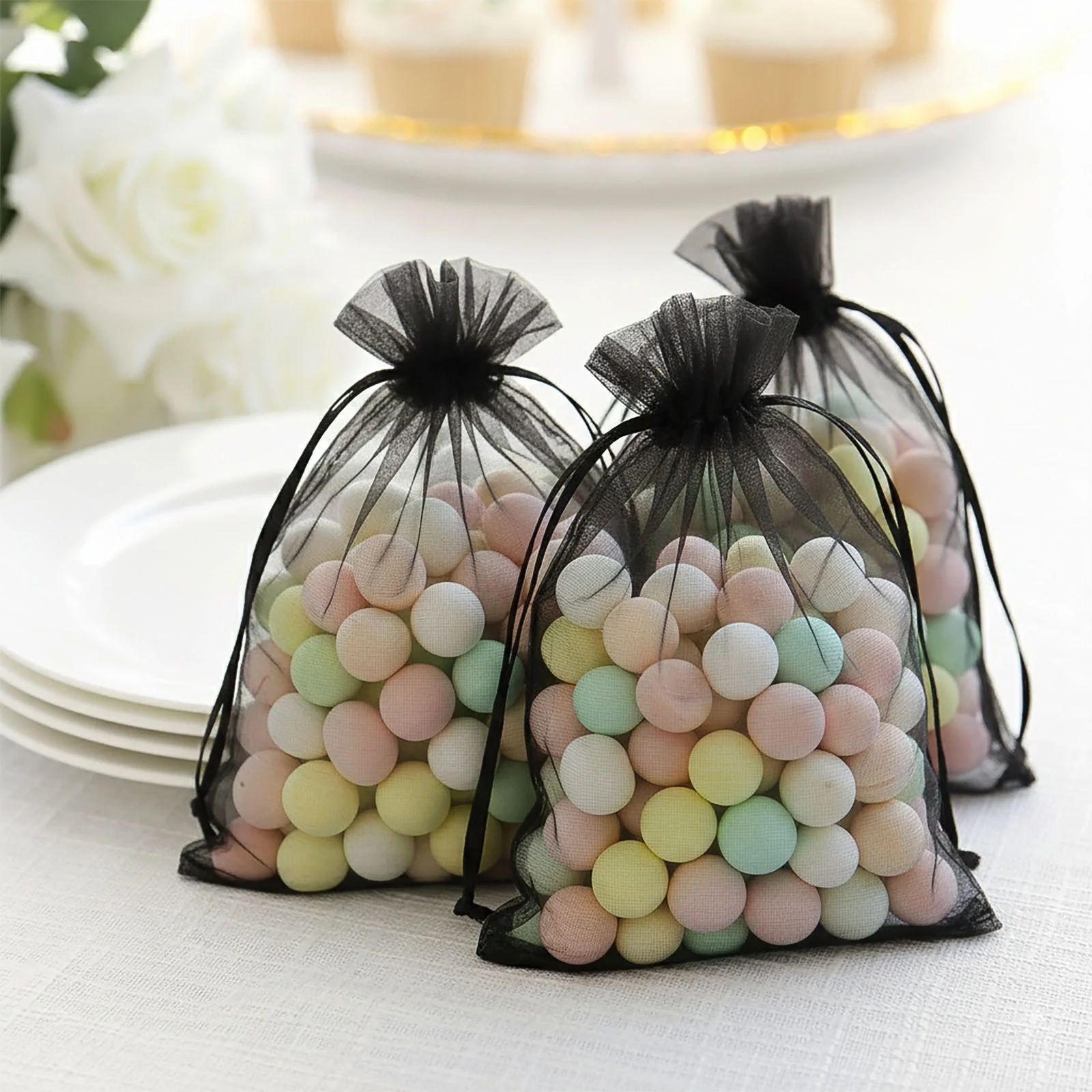 100 Pack Black Organza Gift Bags with Drawstring, 5" x 7" – Wedding Party Favor Bags - Image 8