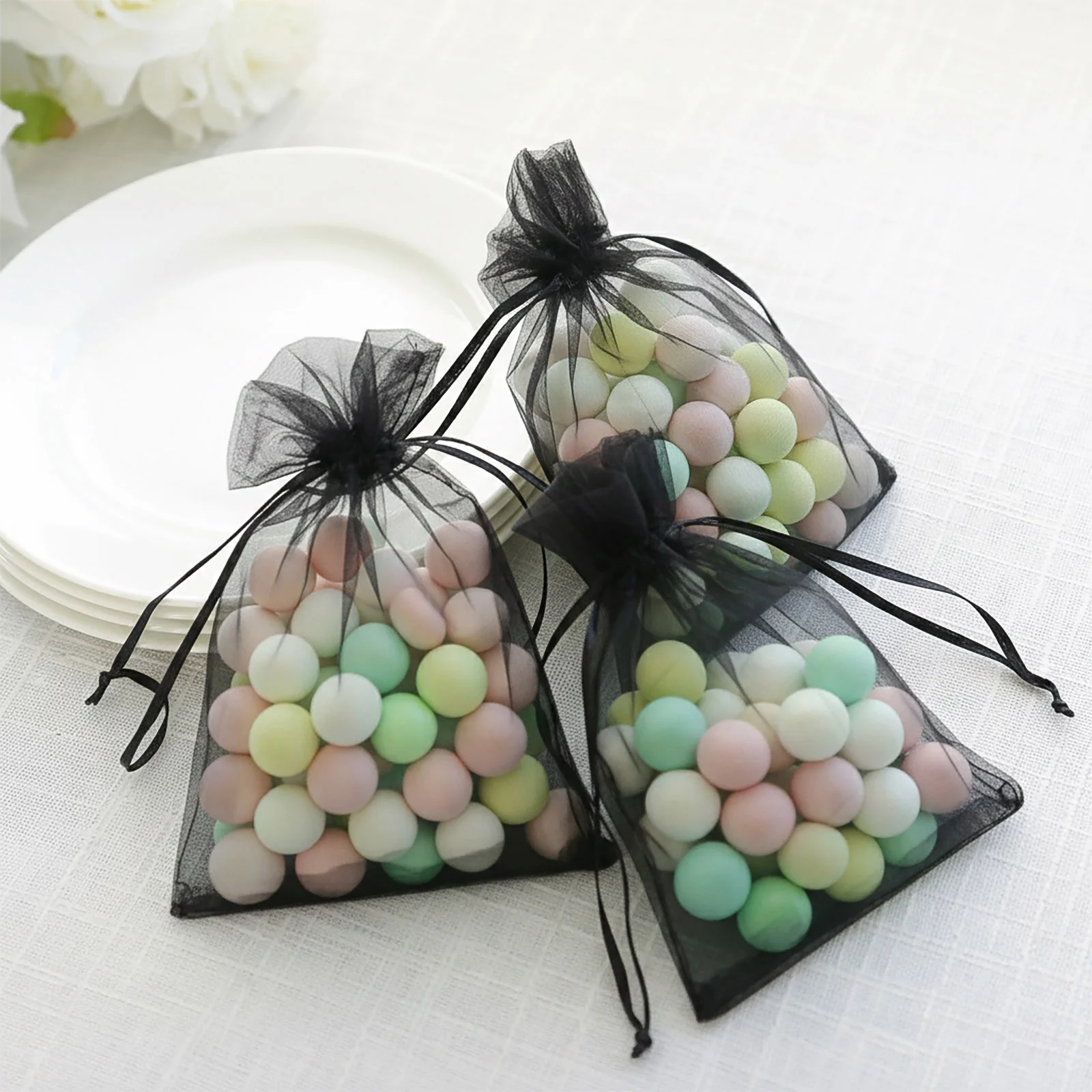 100 Pack Black Organza Gift Bags with Drawstring, 5" x 7" – Wedding Party Favor Bags - Image 9