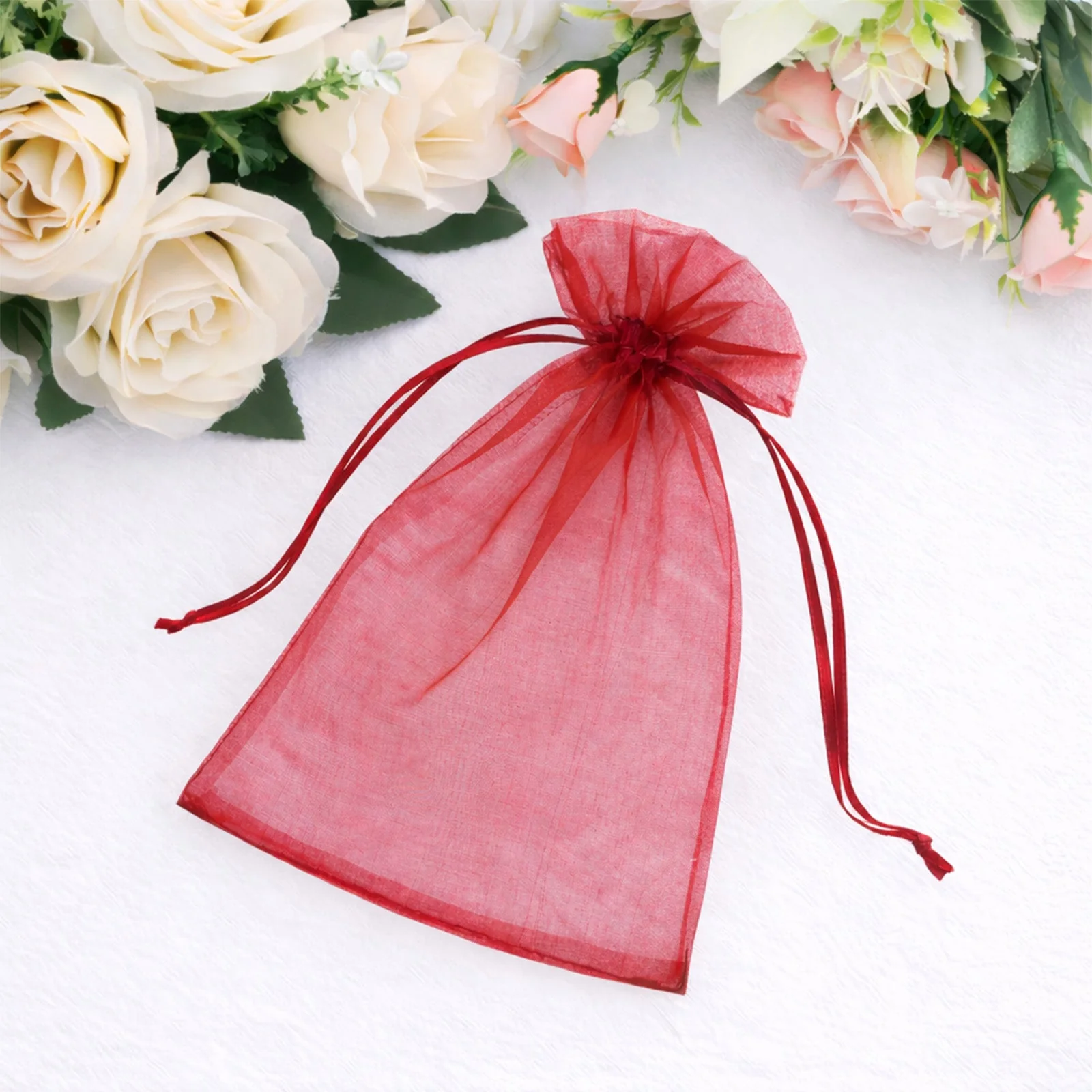 100 Pack Burgundy Organza Gift Bags with Drawstring, 5" x 7" – Wedding Party Favor Bags - Image 6