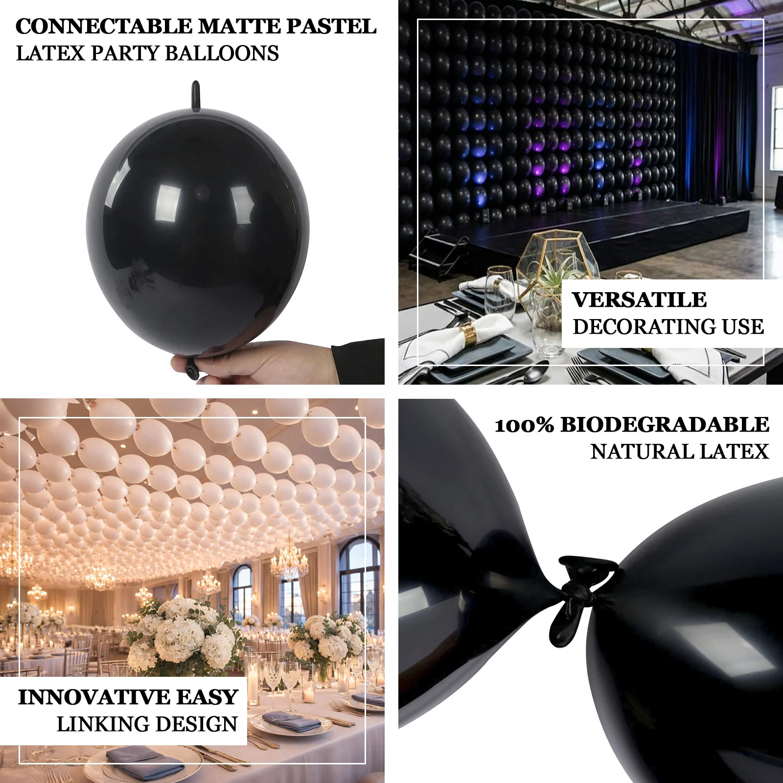 100 Pcs Biodegradable Link Balloons 6" Matte Pastel Black, Latex Quick Linking Balloons for Balloon Chains, Garland, Arch, Backdrop & Wall Decor - Image 5
