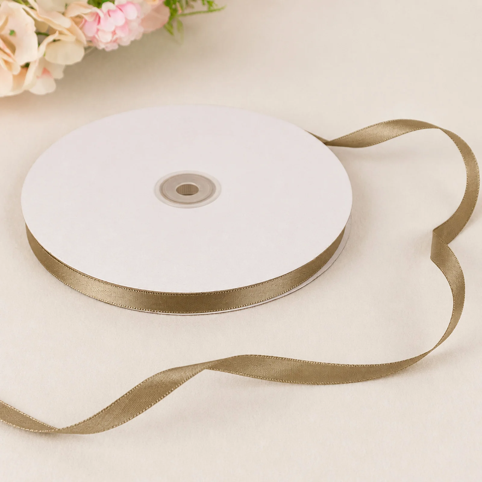 100 Yards 3/8" Champagne Single Face Decorative Satin Ribbon - Image 4