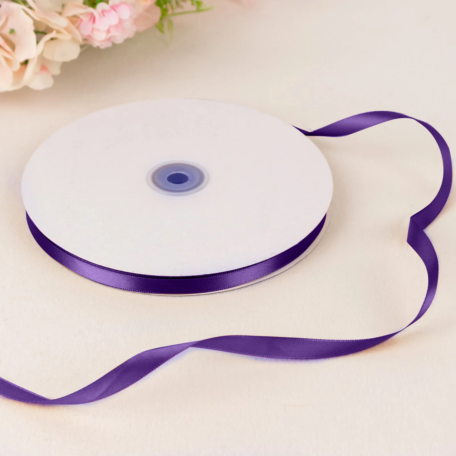 100 Yards 3/8" Purple Single Face Decorative Satin Ribbon - Image 4