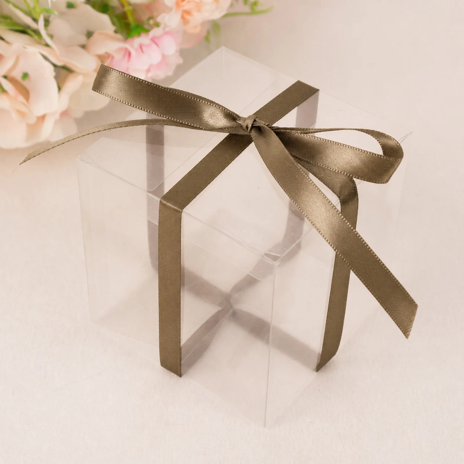 100 Yards 3/8" Taupe Single Face Decorative Satin Ribbon - Image 3