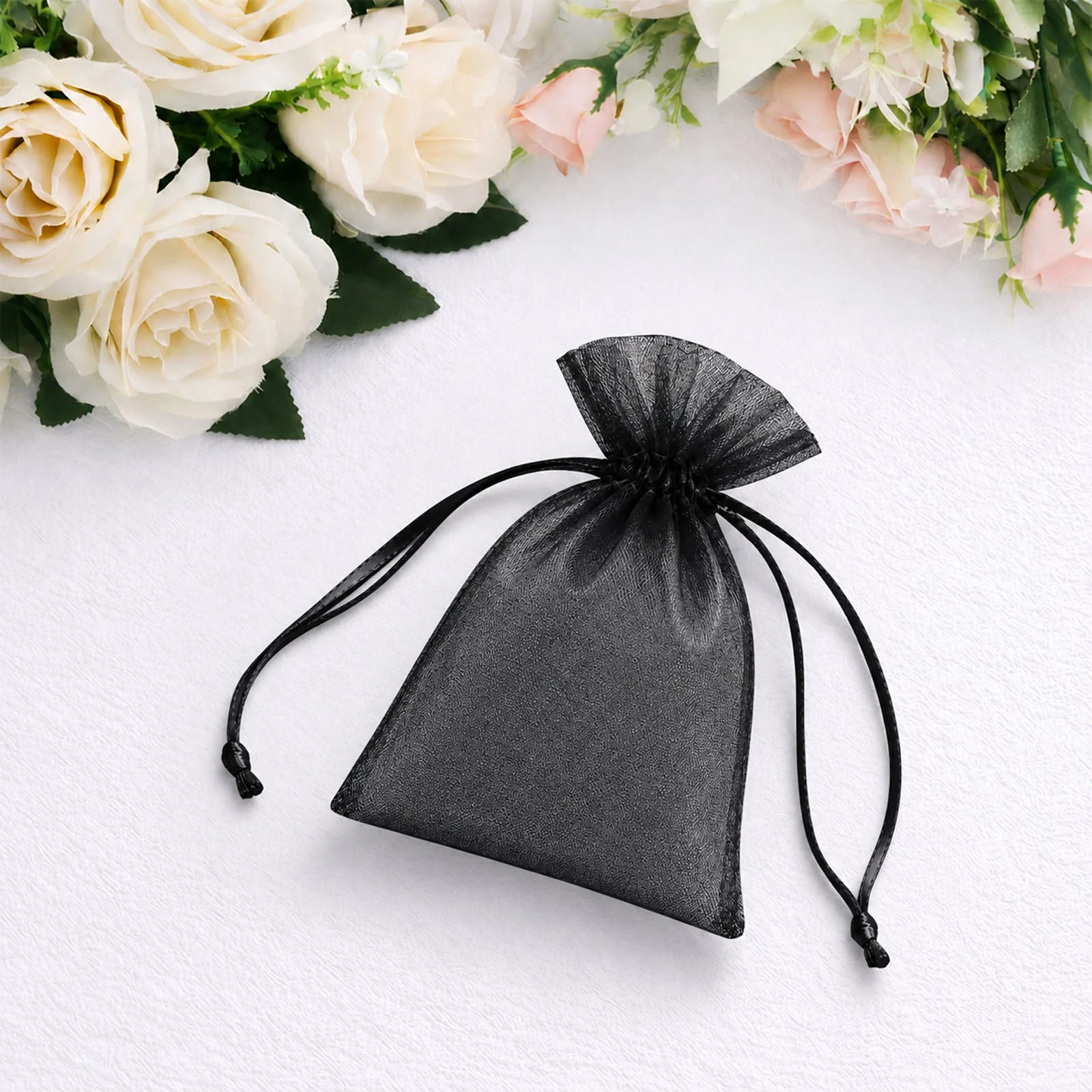 100 Pack Black Organza Drawstring Gift Bags 3" x 4" – Wedding Party Favor Bags - Image 5