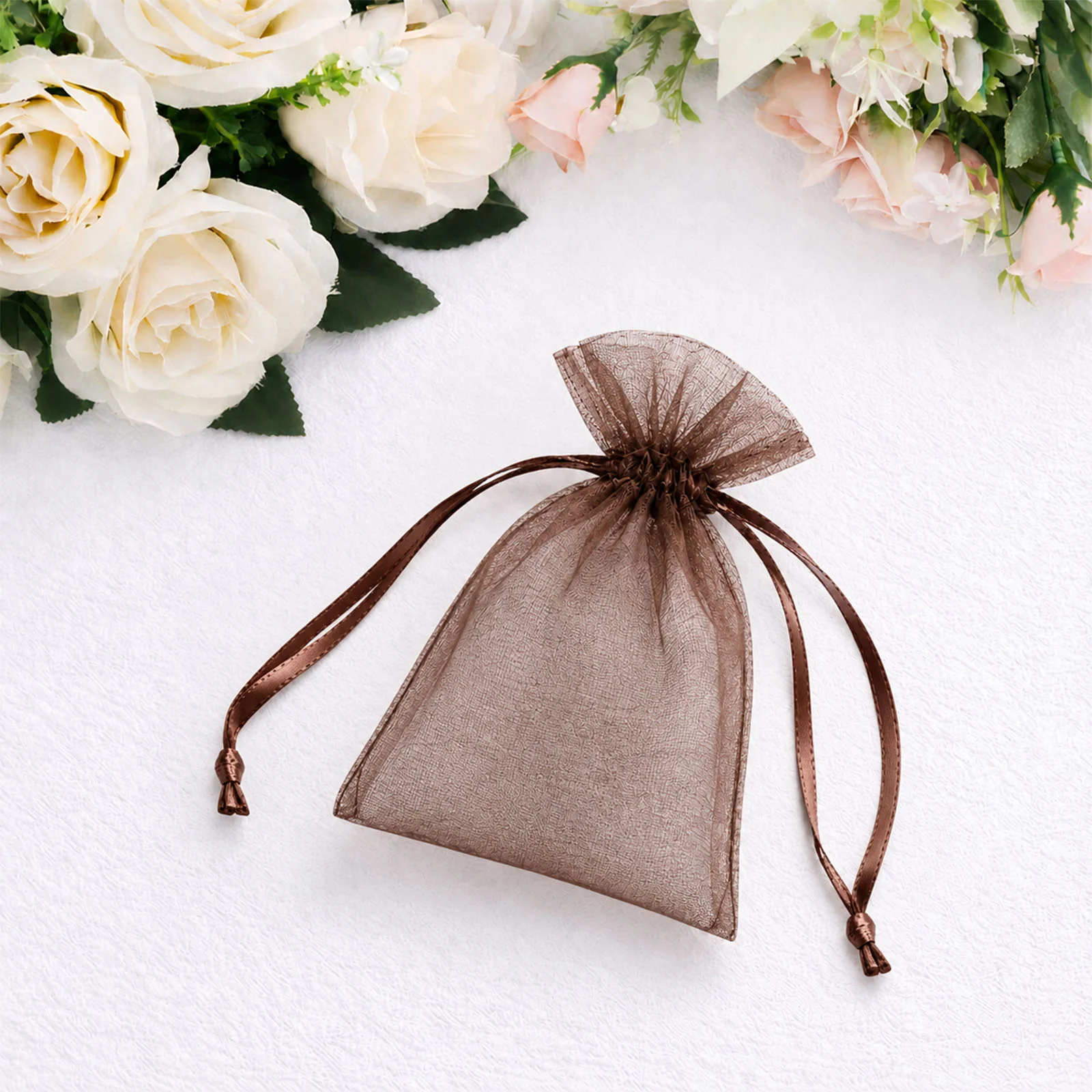 100 Pack Chocolate Organza Drawstring Gift Bags 3" x 4" – Wedding Party Favor Bags - Image 6