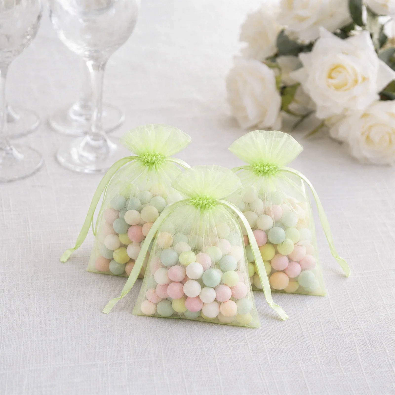 100 Pack Mint Organza Drawstring Gift Bags 3" x 4" – Wedding Party Favor Bags - Image 5