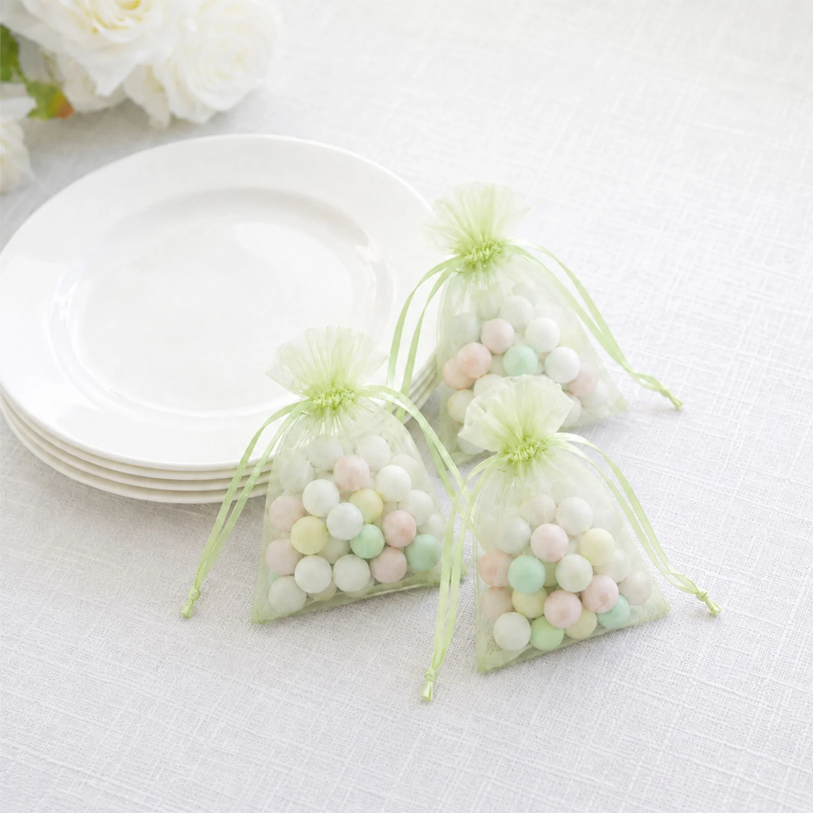 100 Pack Mint Organza Drawstring Gift Bags 3" x 4" – Wedding Party Favor Bags - Image 7