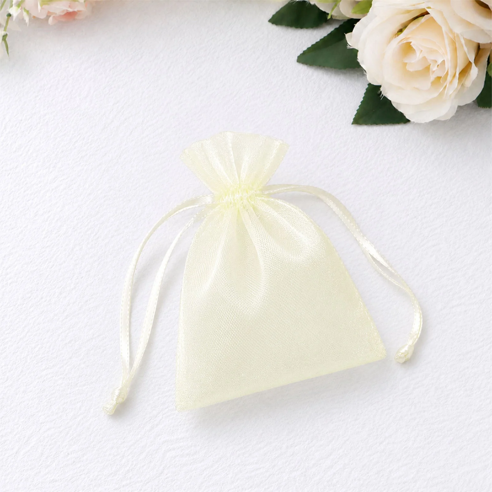 100 Pack Yellow Organza Drawstring Gift Bags 3" x 4" – Wedding Party Favor Bags