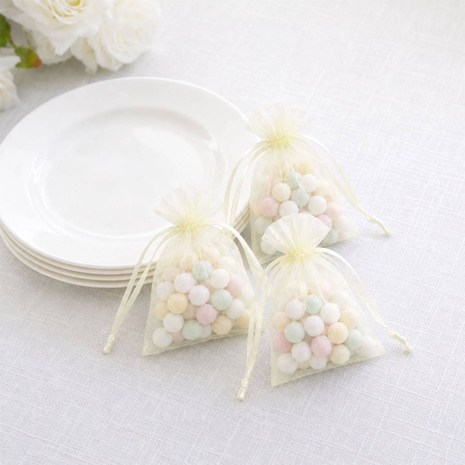 100 Pack Yellow Organza Drawstring Gift Bags 3" x 4" – Wedding Party Favor Bags - Image 9