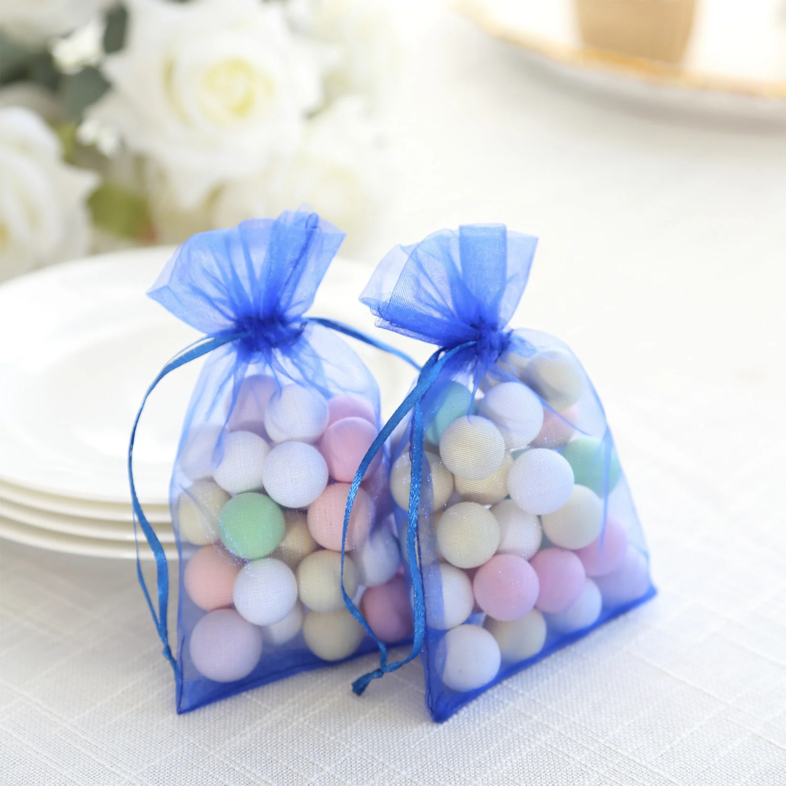100 Pack Royal Blue Organza Gift Bags with Drawstring, 4" x 6" – Wedding Party Favor Bags - Image 10