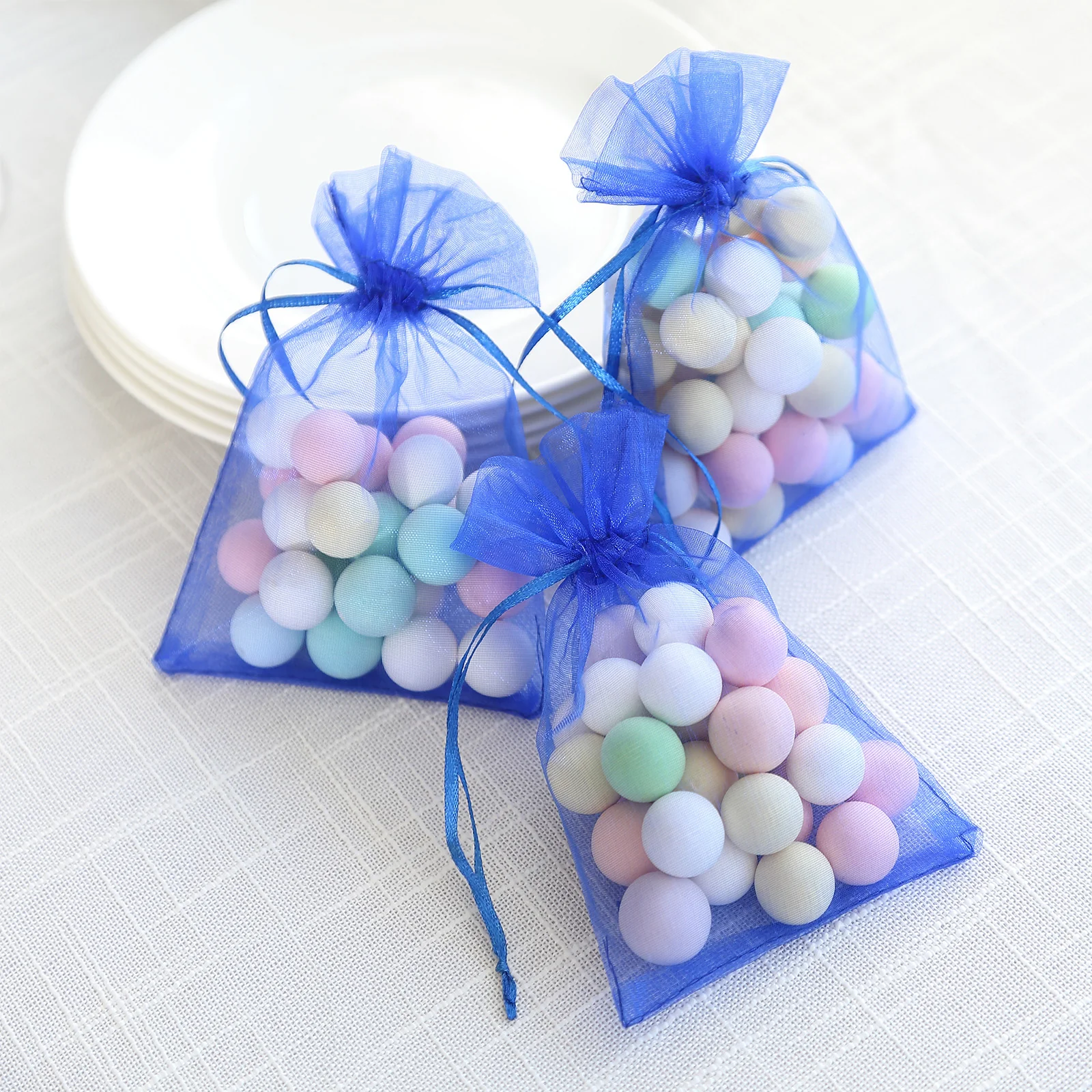 100 Pack Royal Blue Organza Gift Bags with Drawstring, 4" x 6" – Wedding Party Favor Bags - Image 9