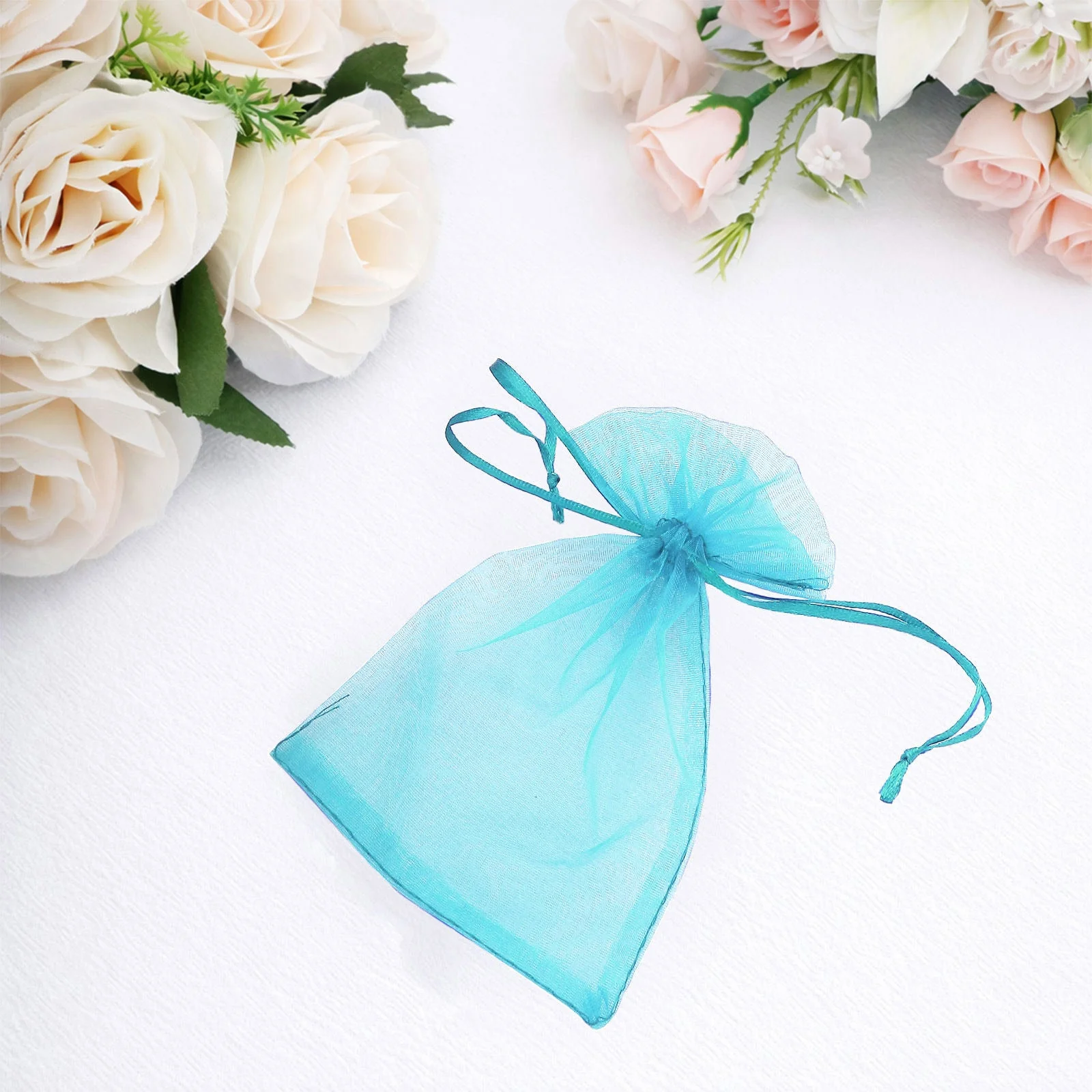 100 Pack Turquoise Organza Gift Bags with Drawstring, 4" x 6" – Wedding Party Favor Bags - Image 10
