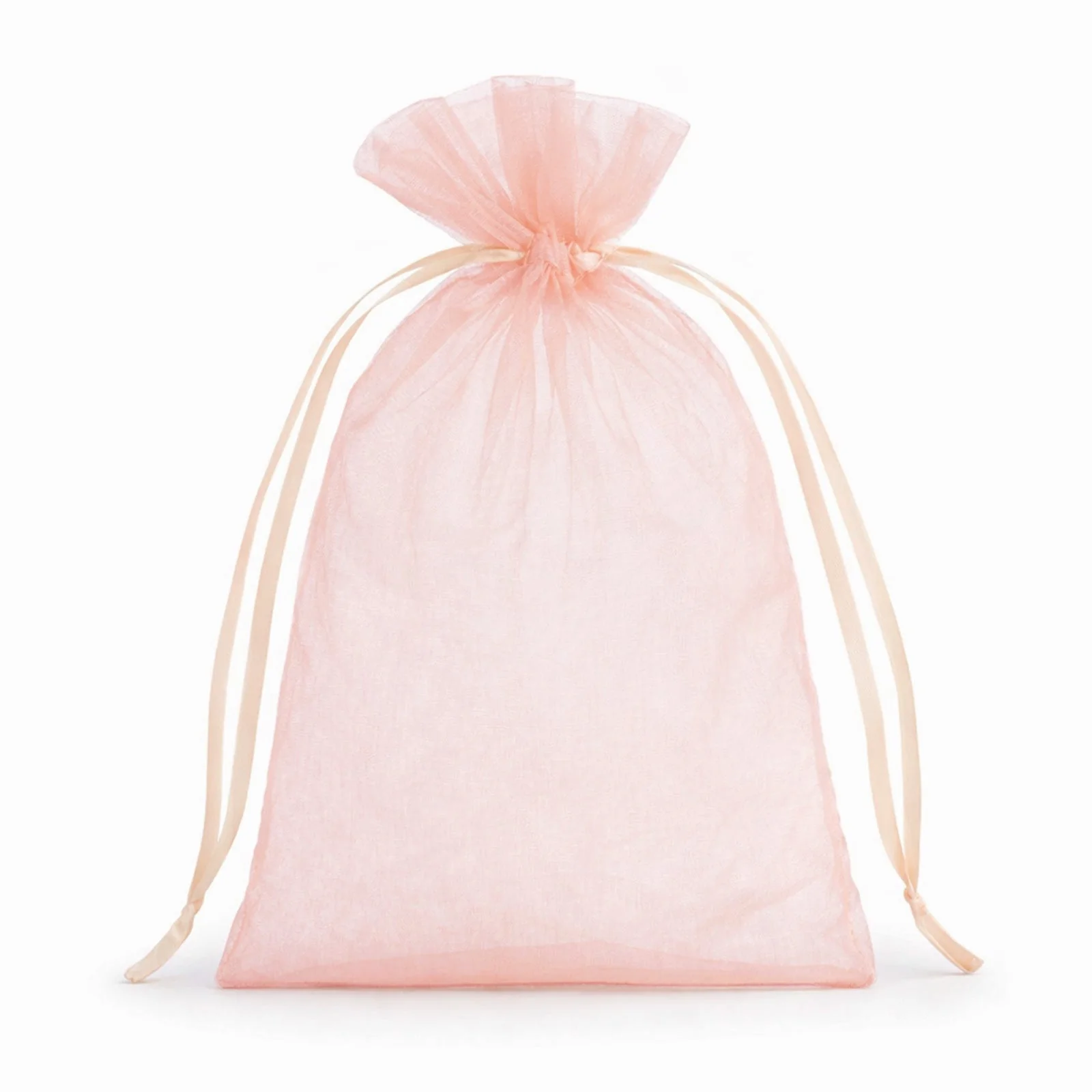 100 Pack Blush Organza Gift Bags with Drawstring, 5" x 7" – Wedding Party Favor Bags - Image 2