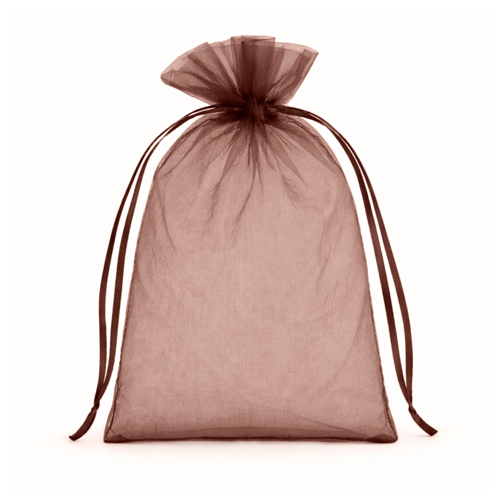 100 Pack Chocolate Organza Gift Bags with Drawstring, 5" x 7" – Wedding Party Favor Bags - Image 2