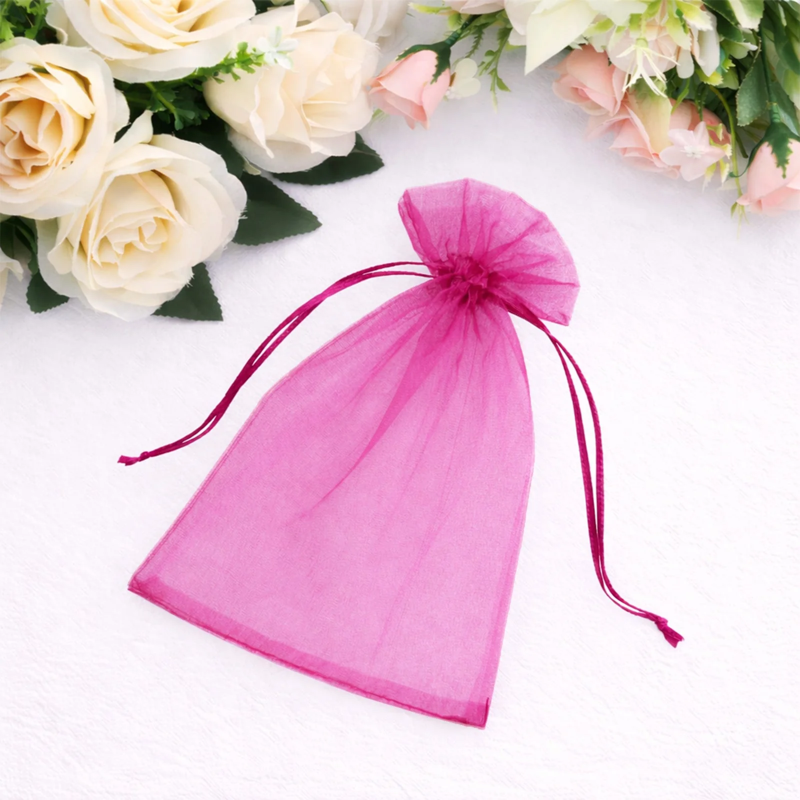 100 Pack Fuchsia Organza Gift Bags with Drawstring, 5" x 7" – Wedding Party Favor Bags - Image 6