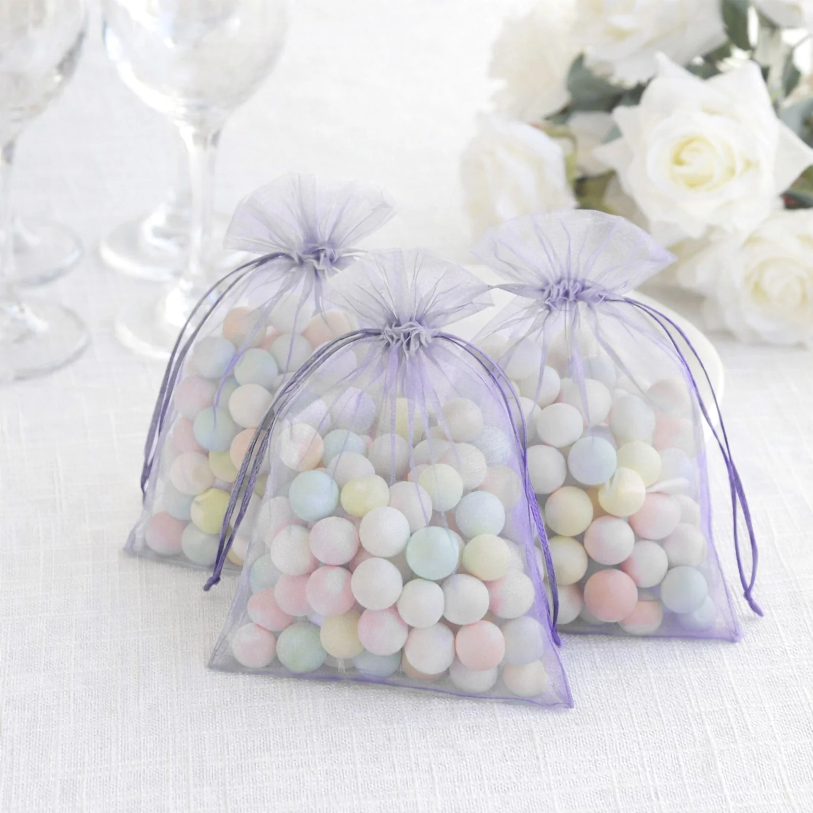 100 Pack Lavender Lilac Organza Gift Bags with Drawstring, 5" x 7" – Wedding Party Favor Bags - Image 7