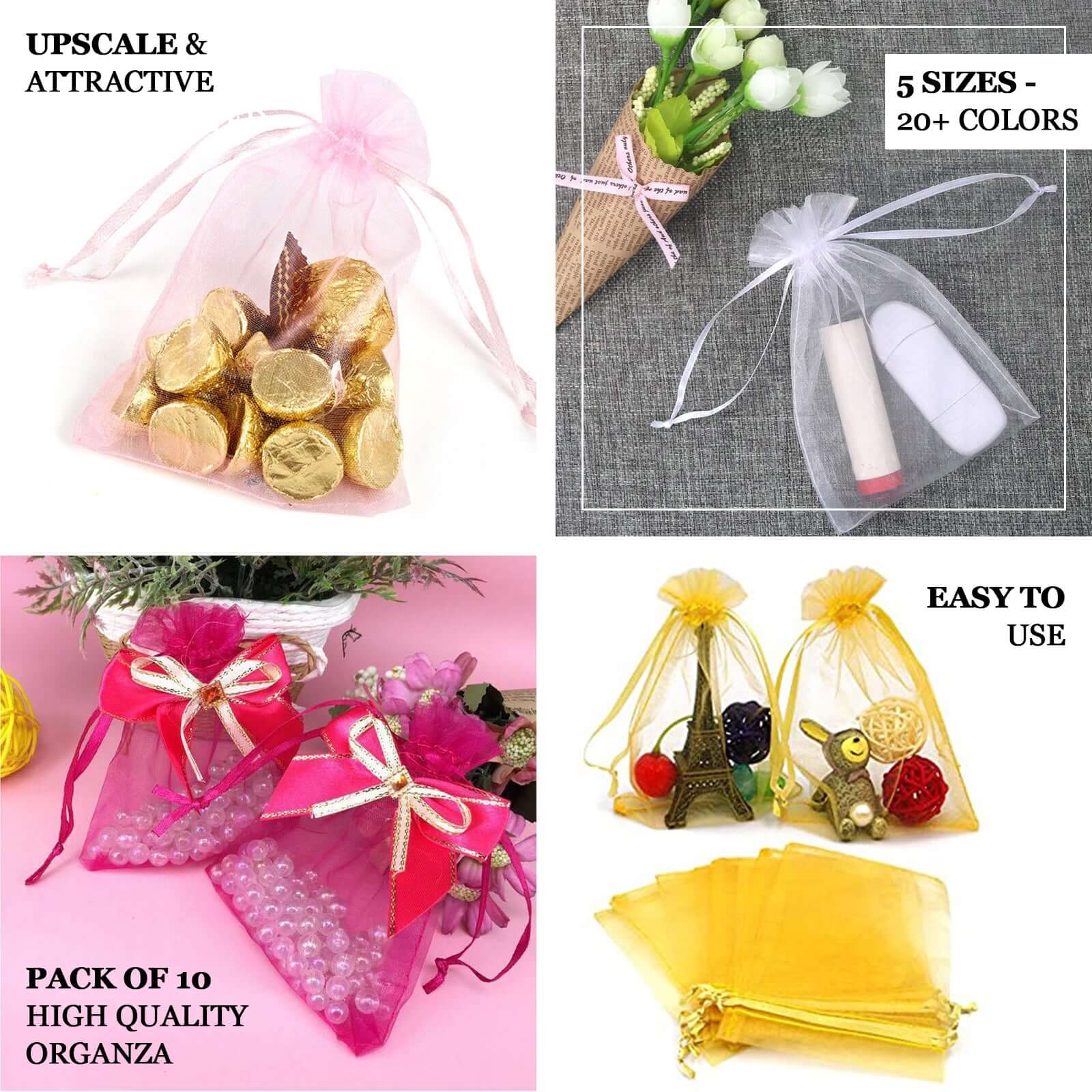 100 Pack Light Blue Organza Gift Bags with Drawstring, 5" x 7" – Wedding Party Favor Bags - Image 4