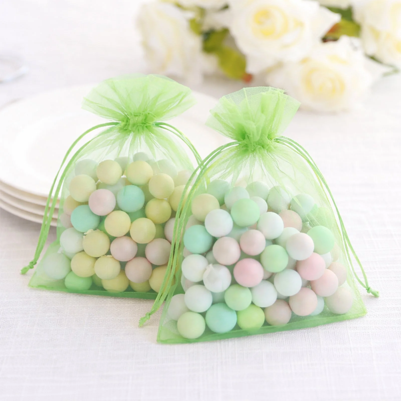 100 Pack Mint Organza Gift Bags with Drawstring, 5" x 7" – Wedding Party Favor Bags - Image 9