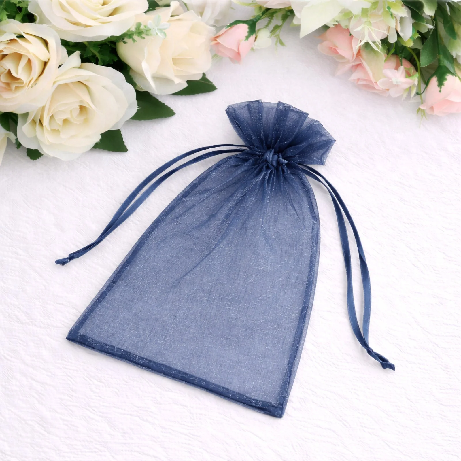 100 Pack Navy Blue Organza Gift Bags with Drawstring, 5" x 7" – Wedding Party Favor Bags - Image 6